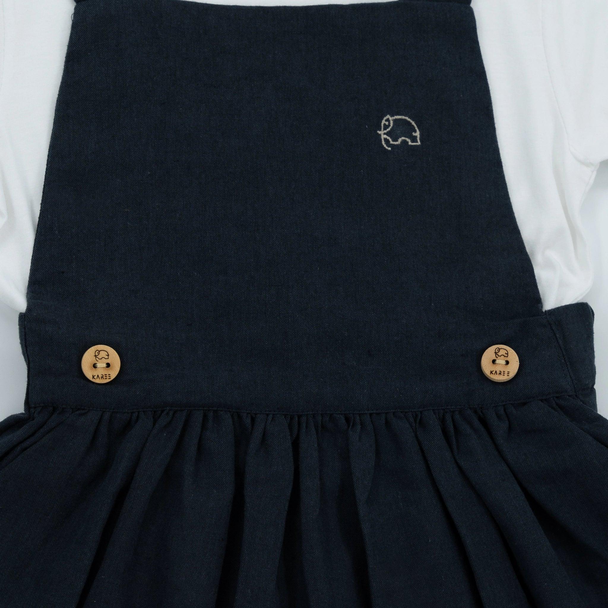 Black Linen Pinafore for Girls