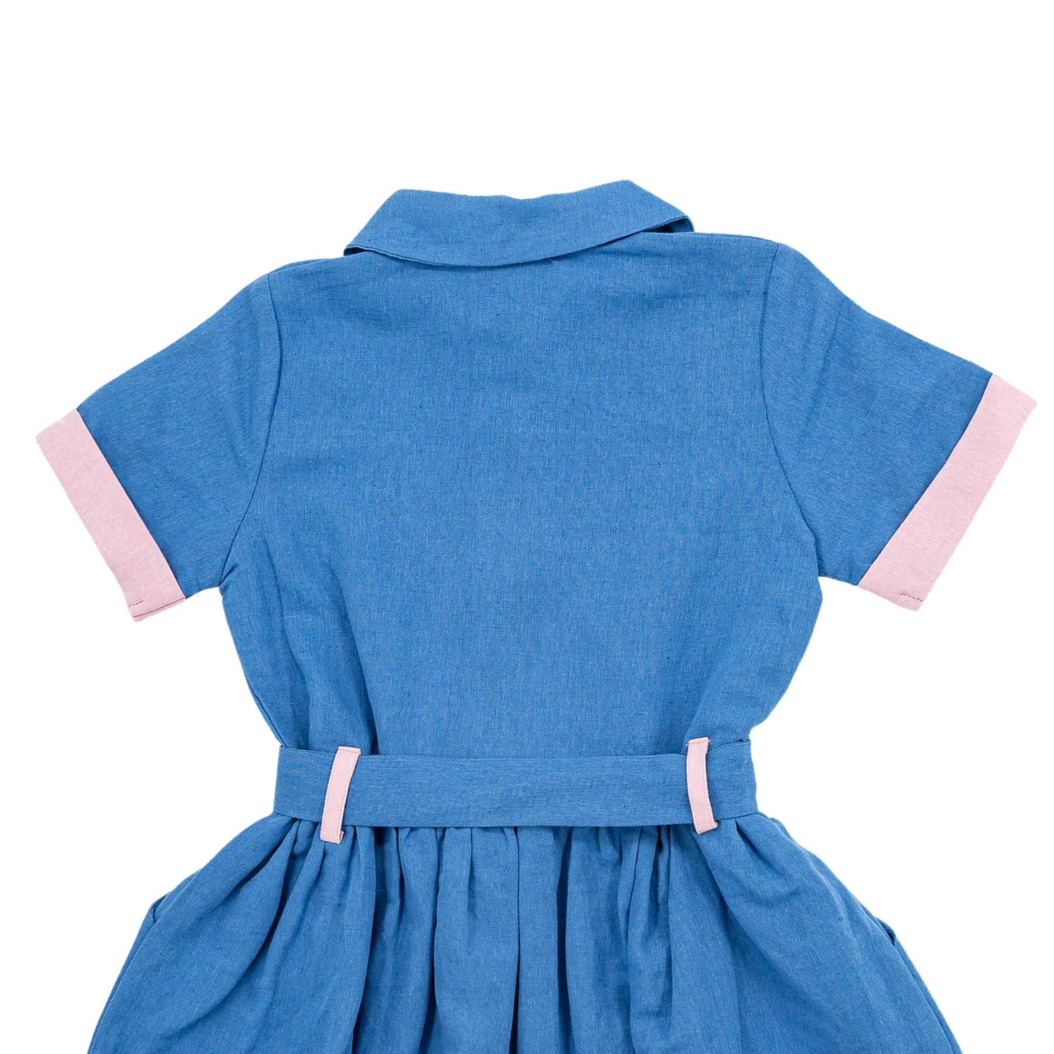 Parisian Blue Linen Dress for Girls