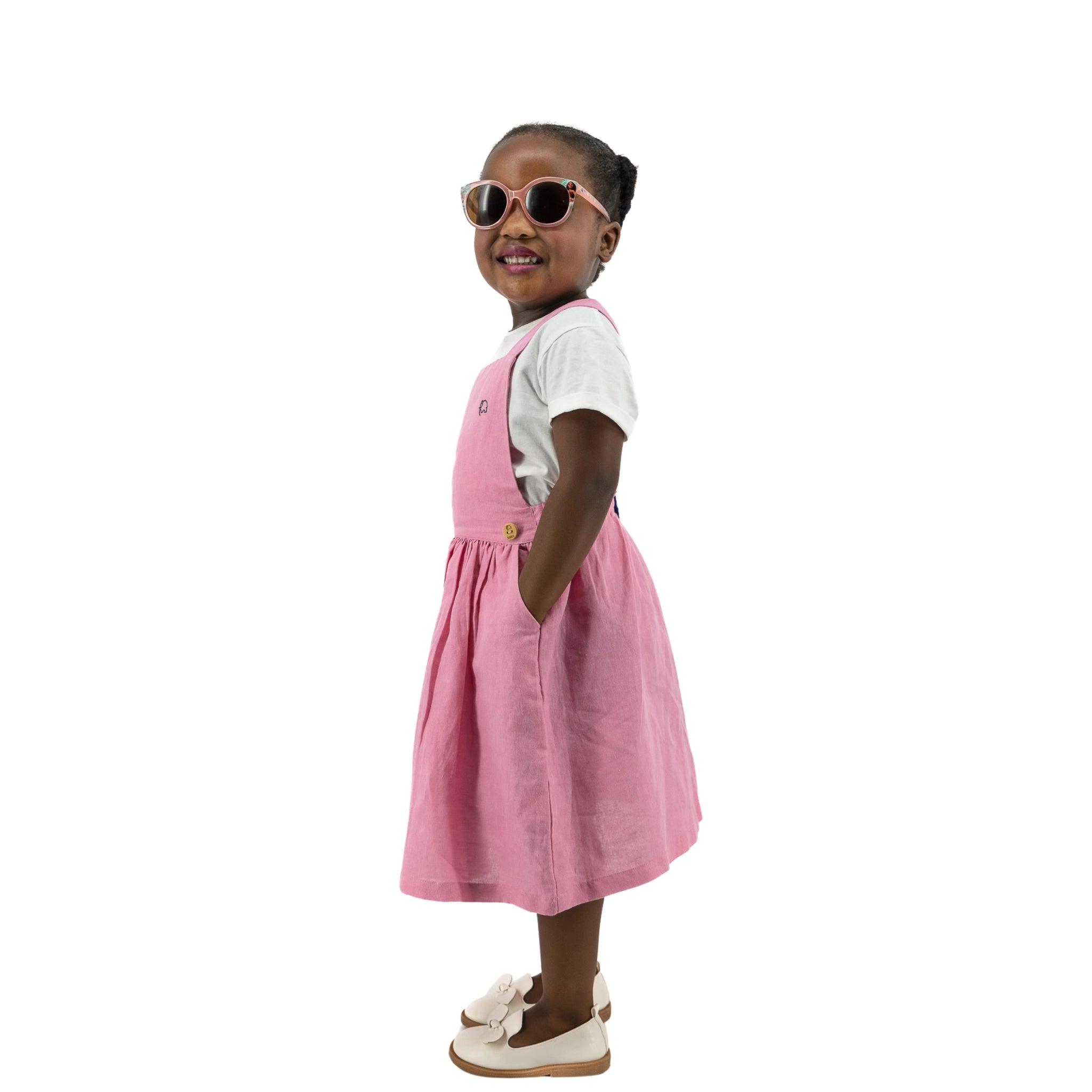 Soft Pink Linen Pinafore for Girls