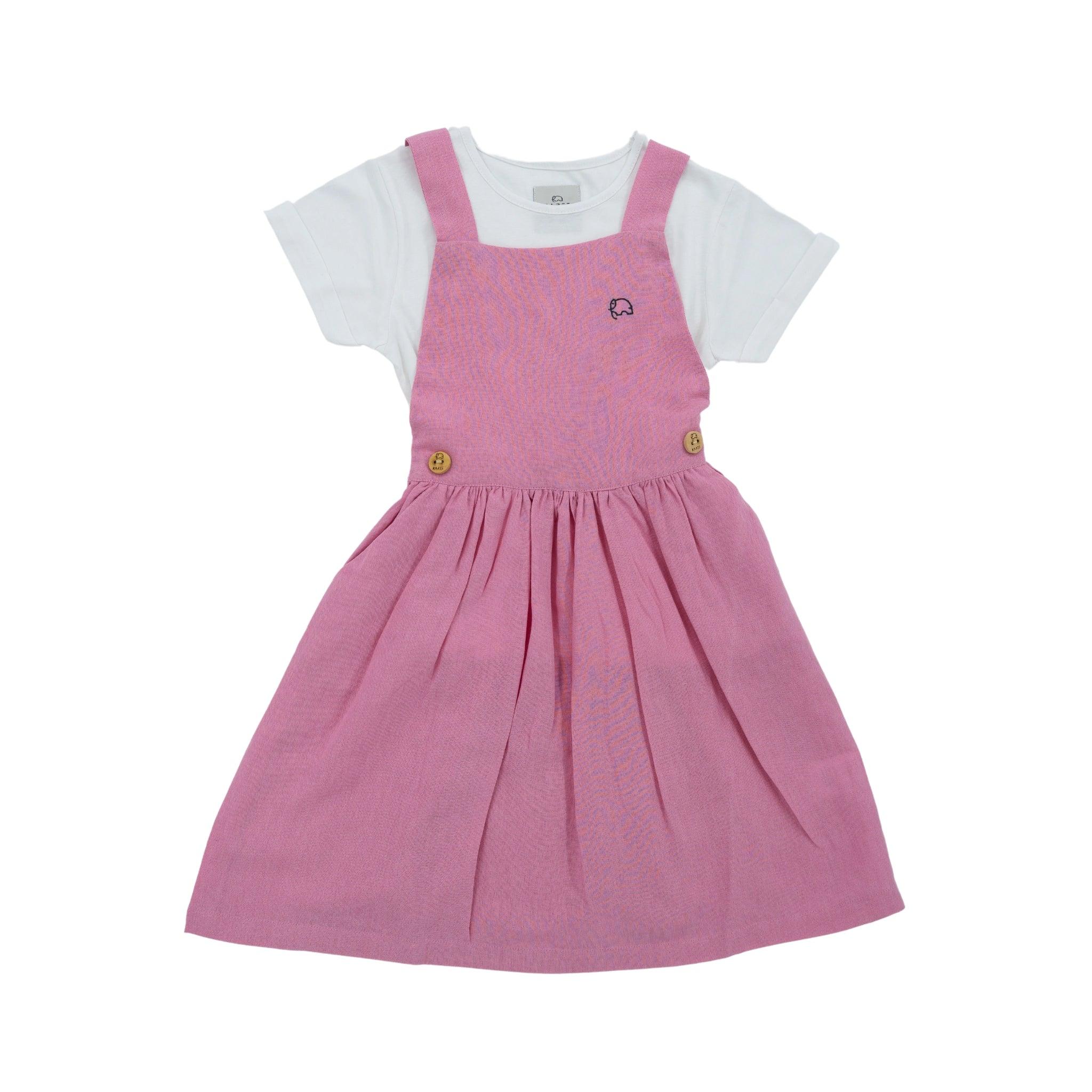 Soft Pink Linen Pinafore for Girls