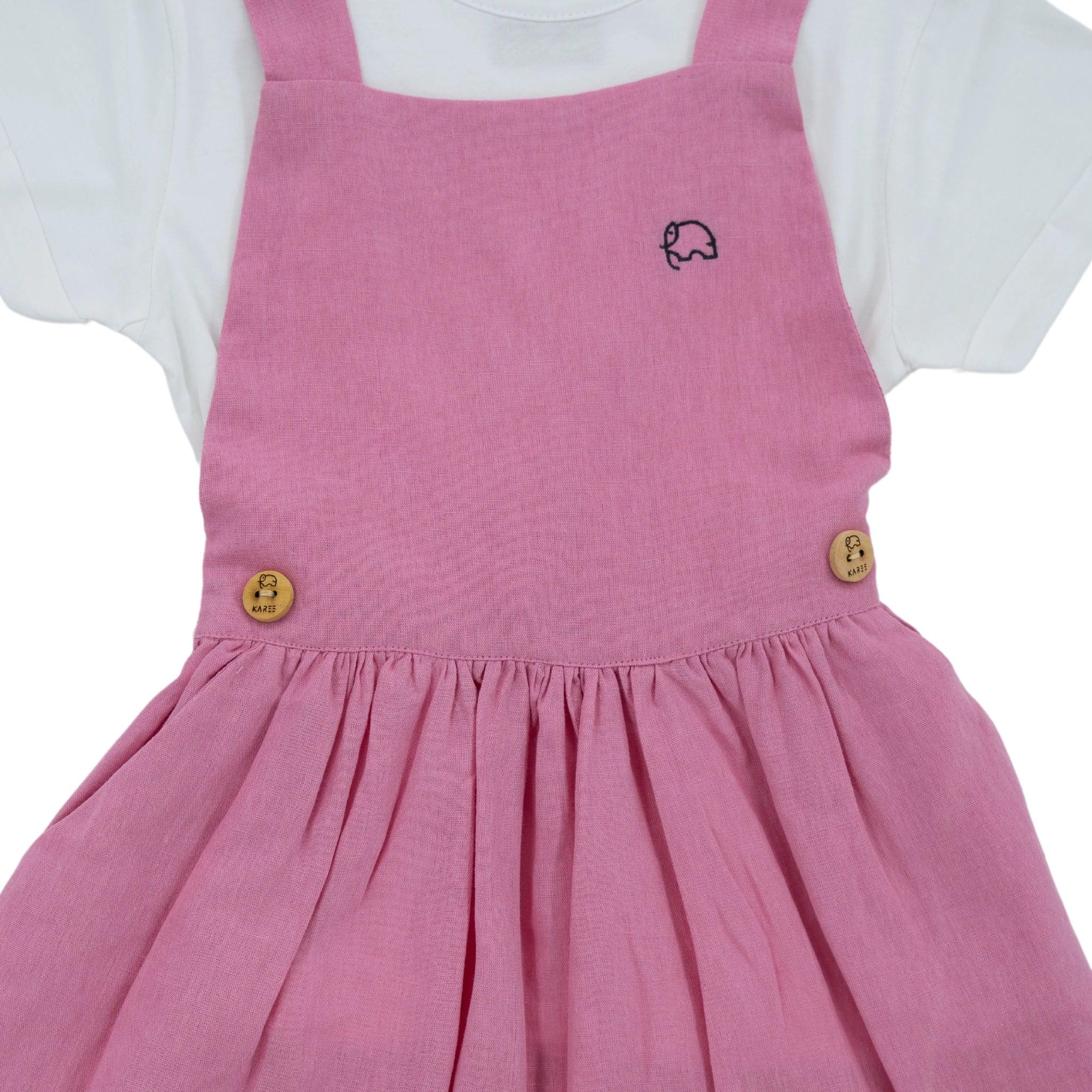 Soft Pink Linen Pinafore for Girls