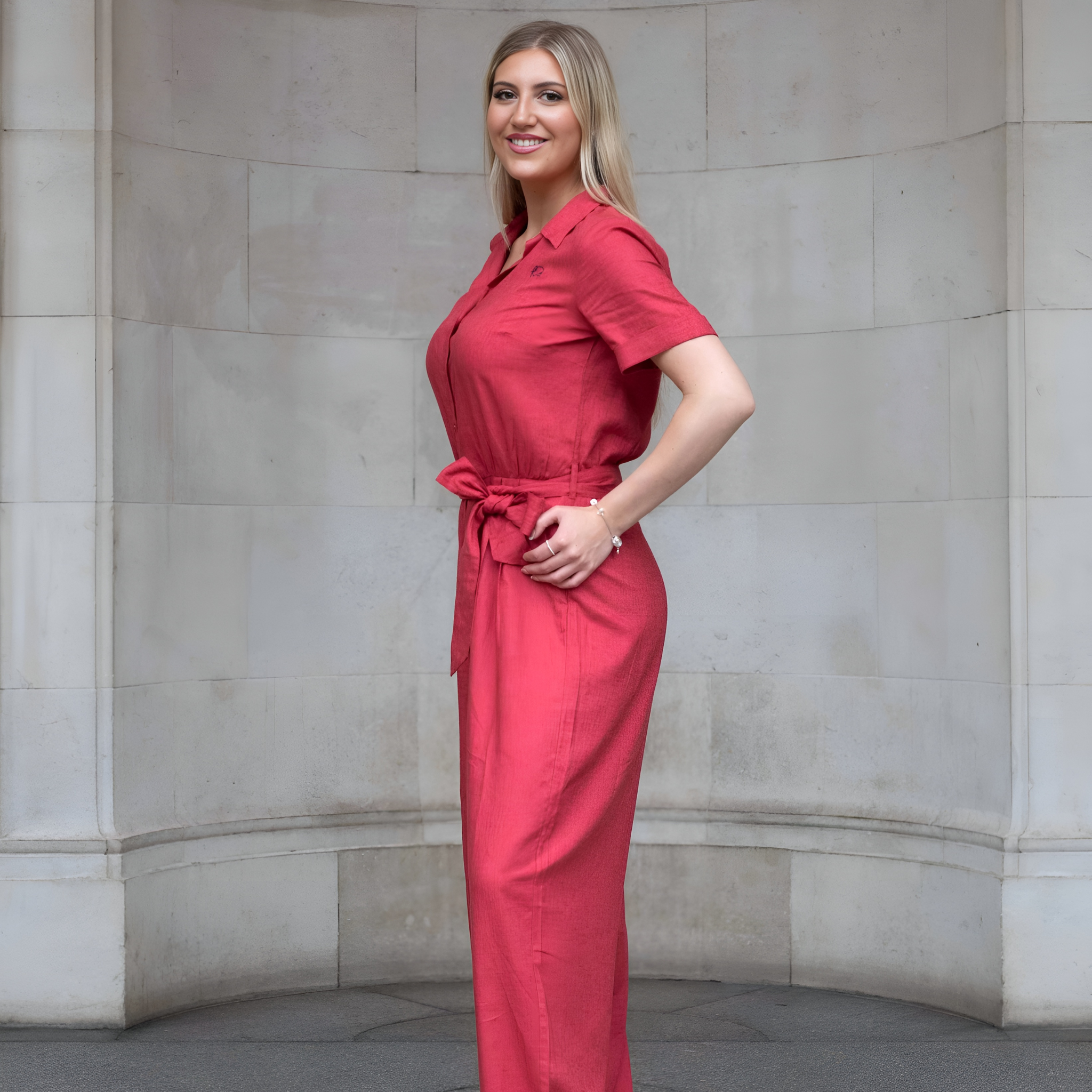 Ethically Made Muse: Milano Red Viscose Linen Jumpsuit for Women