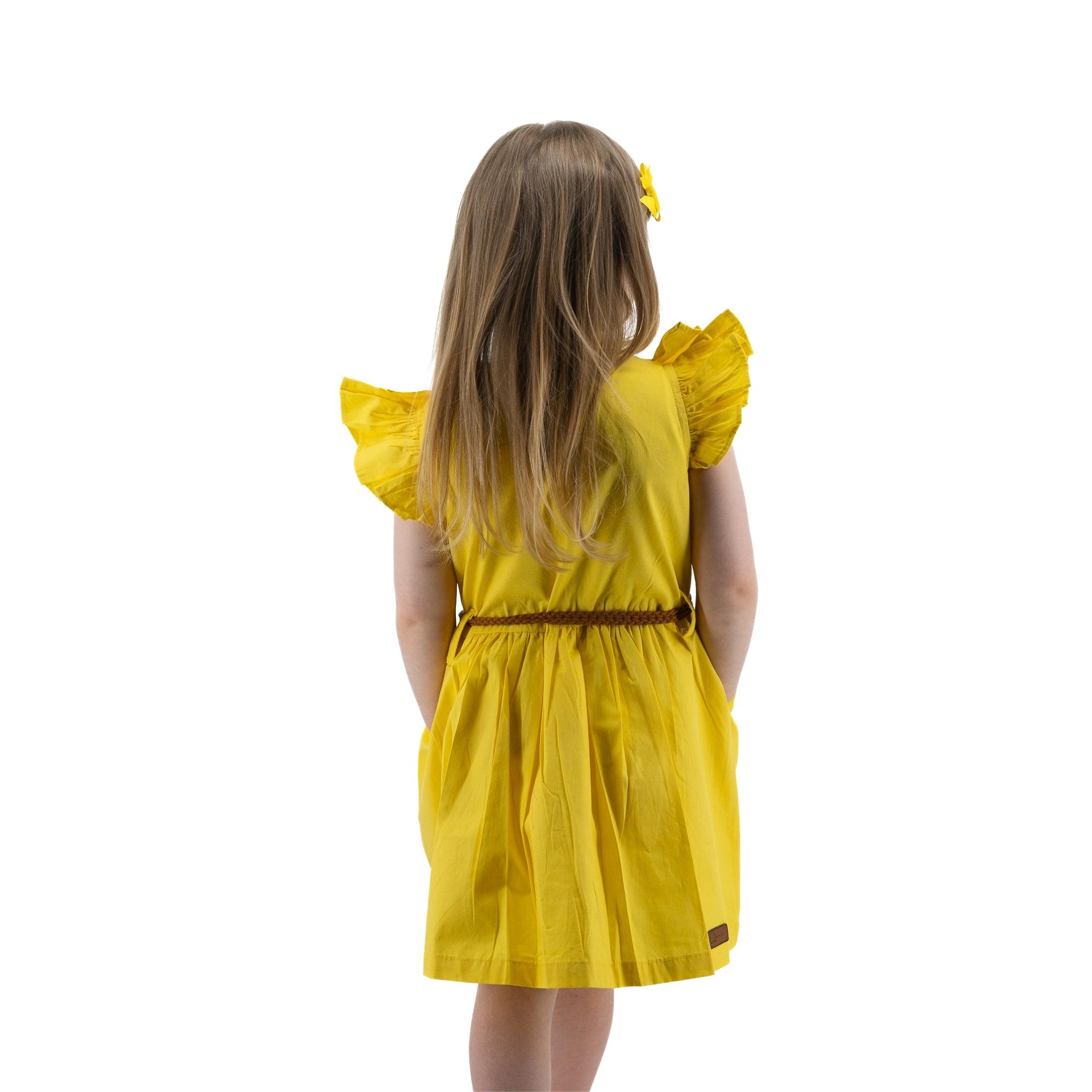 Yellow Butterfly Sleeve Cotton Dress For Girls - Karee-Designs