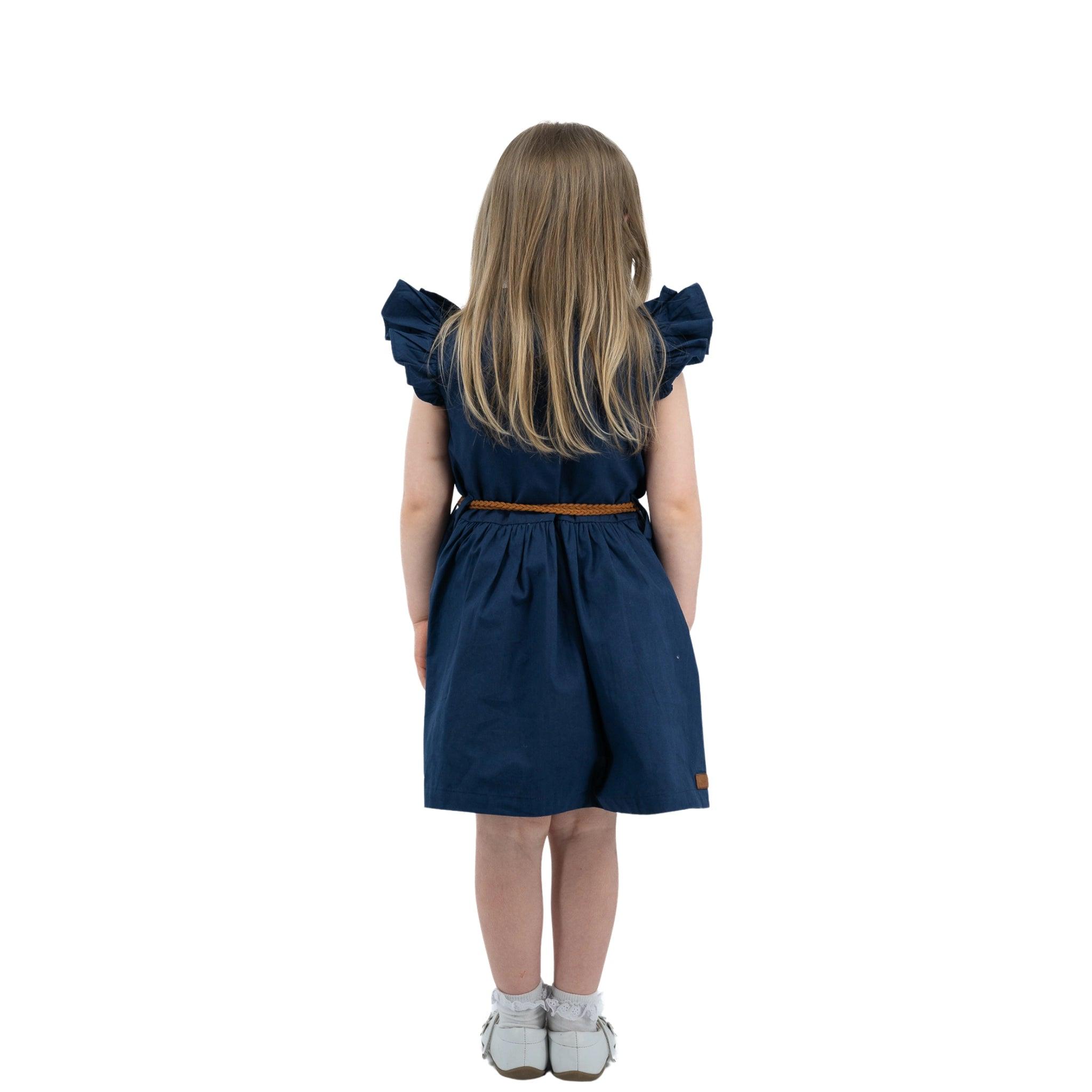 Navy Blue Butterfly Sleeve Cotton Dress