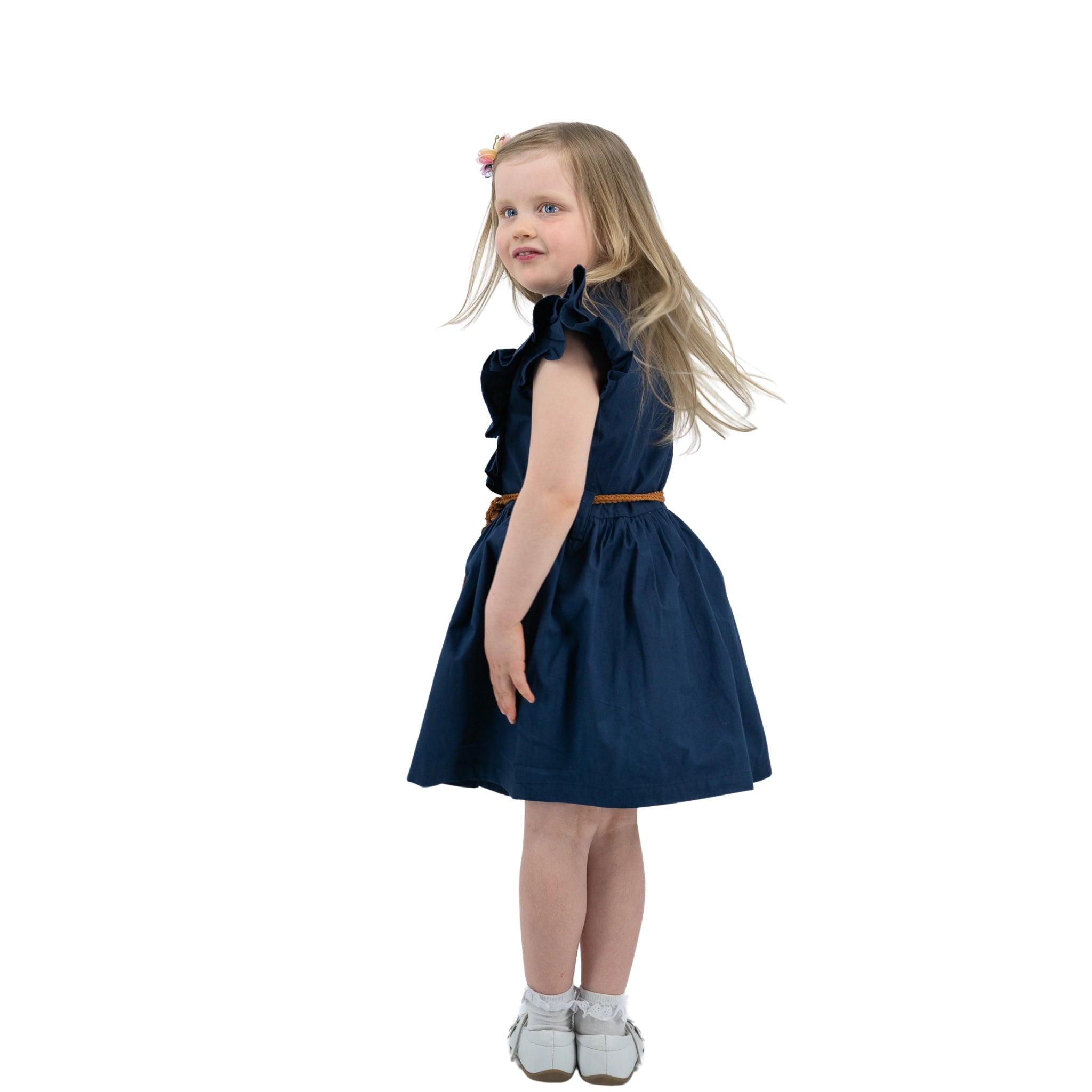 Navy Blue Butterfly Sleeve Cotton Dress