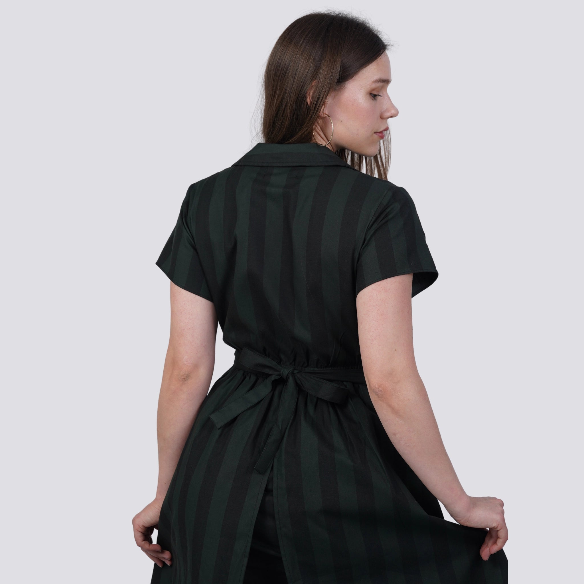 Green & Black Striped Shirt Dress