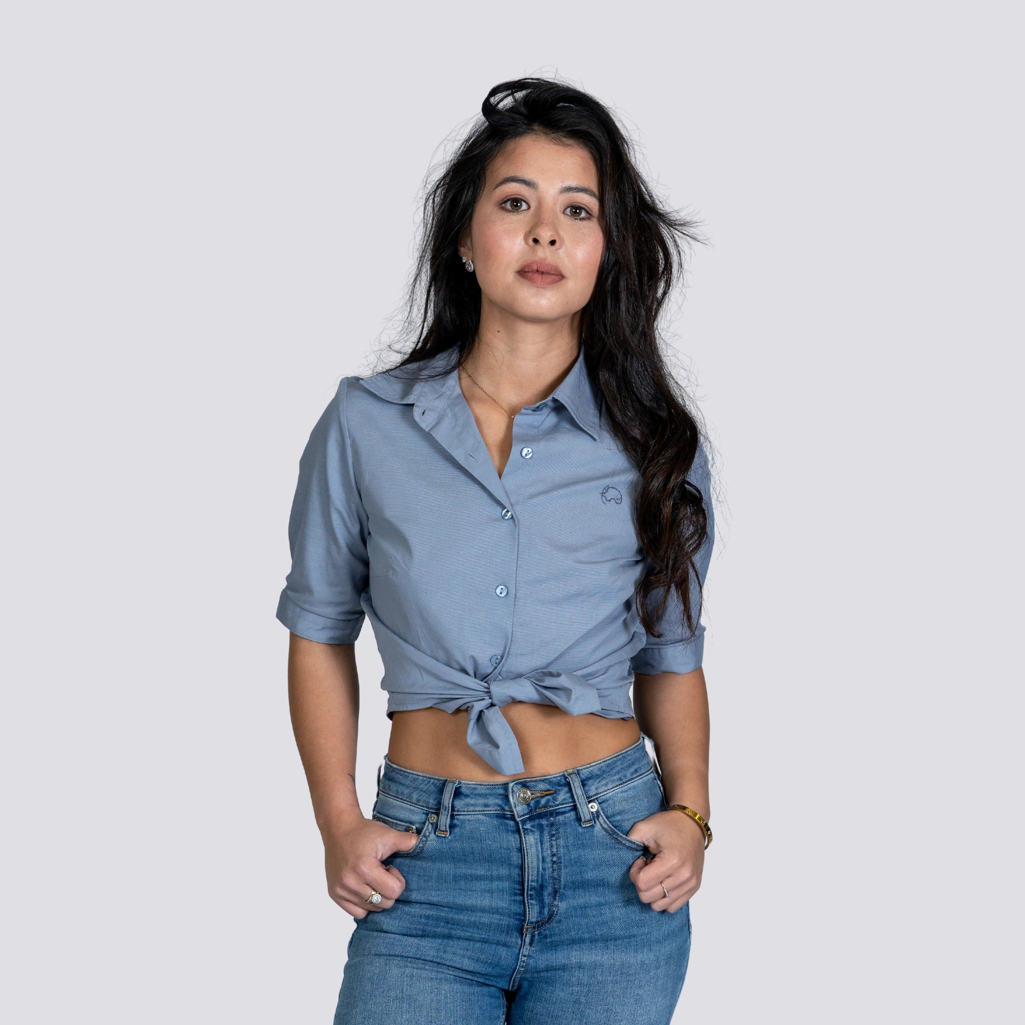 Workwear Chic: Sustainable Grey Mist Linen Shirt - Karee-Designs