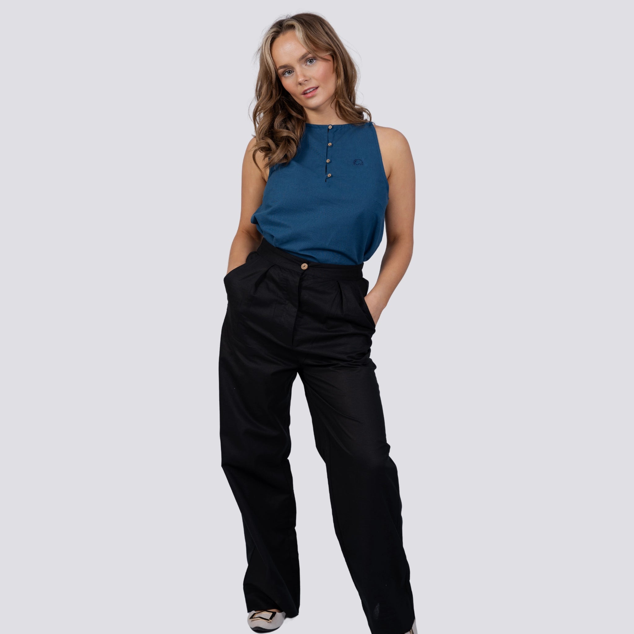 Noir Wide Leg Linen Trousers