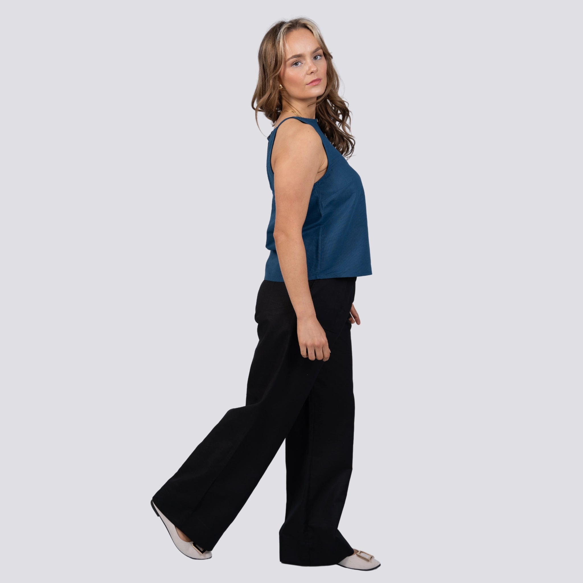 Noir Wide Leg Linen Trousers