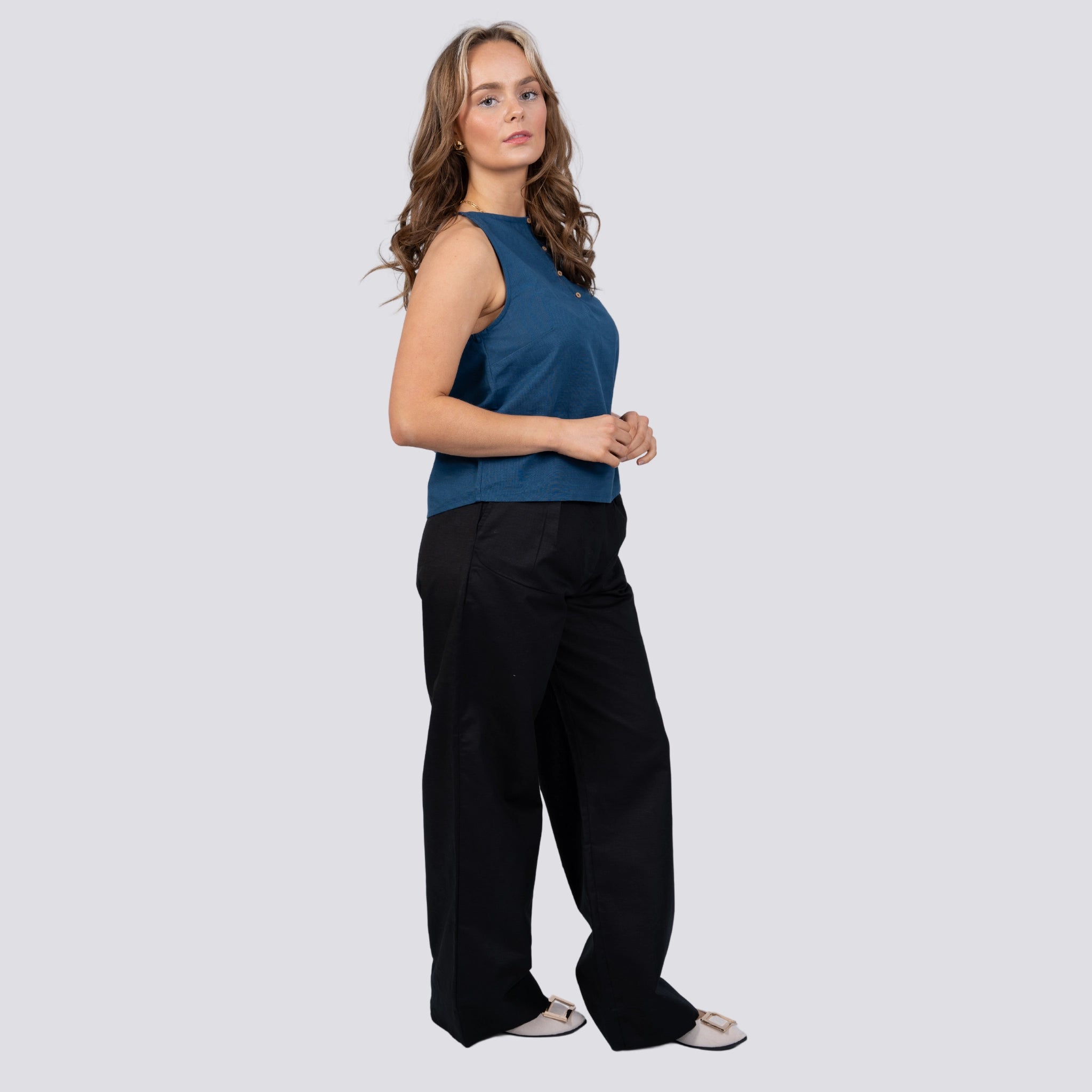 Noir Wide Leg Linen Trousers