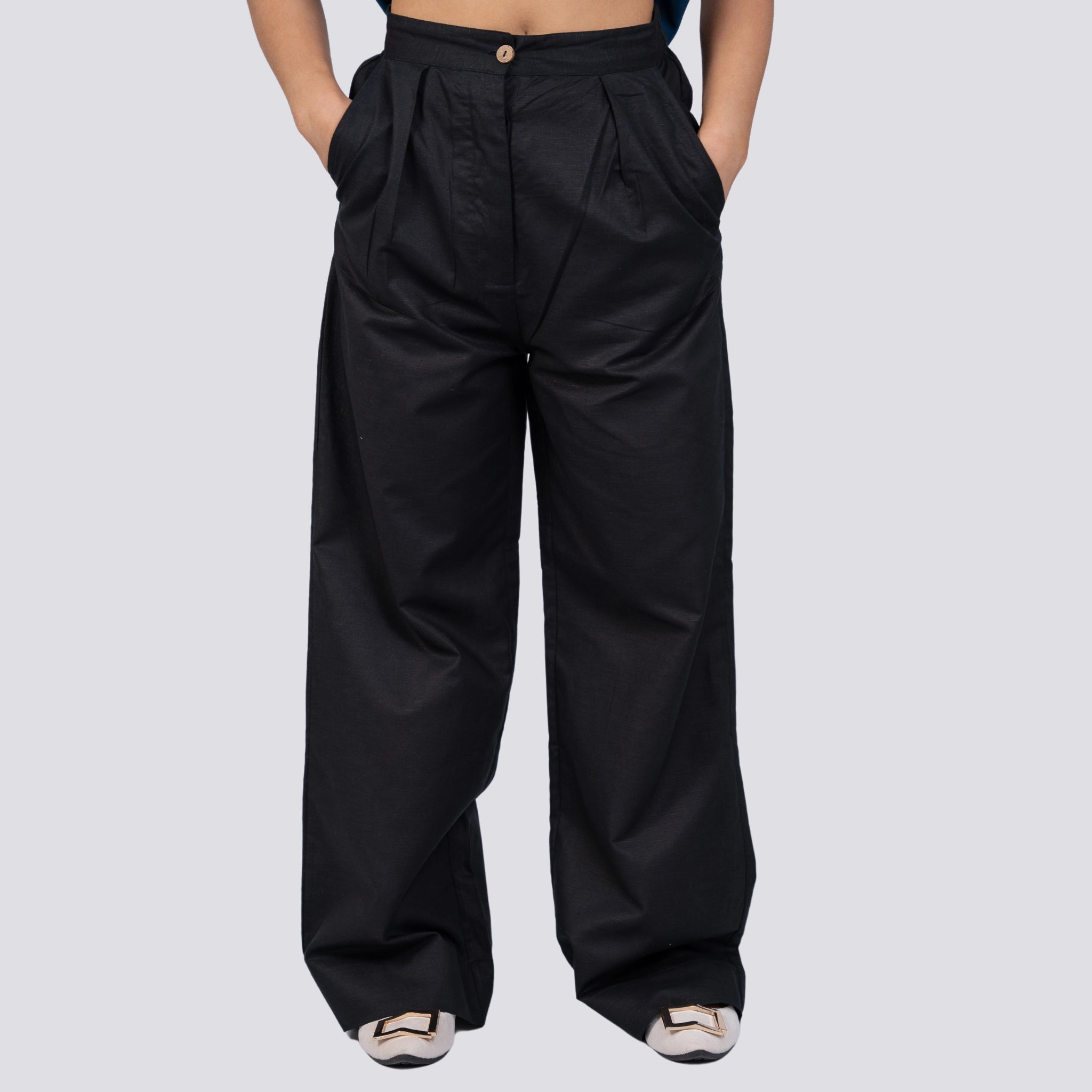 Noir Wide Leg Linen Trousers