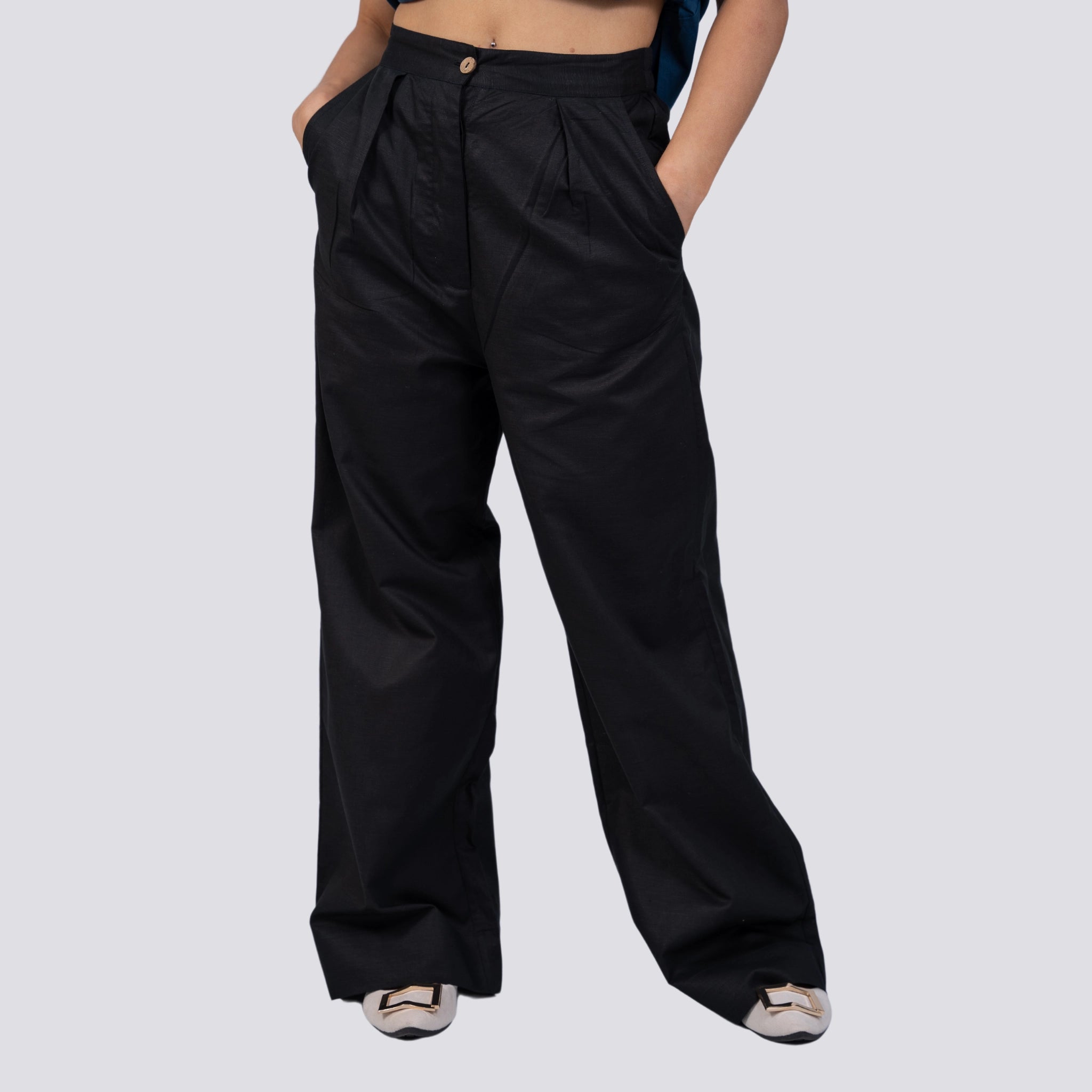 Noir Wide Leg Linen Trousers