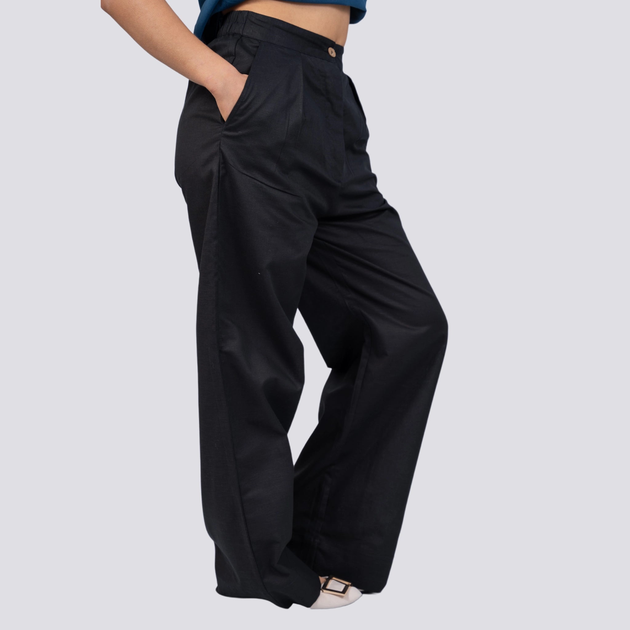 Noir Wide Leg Linen Trousers