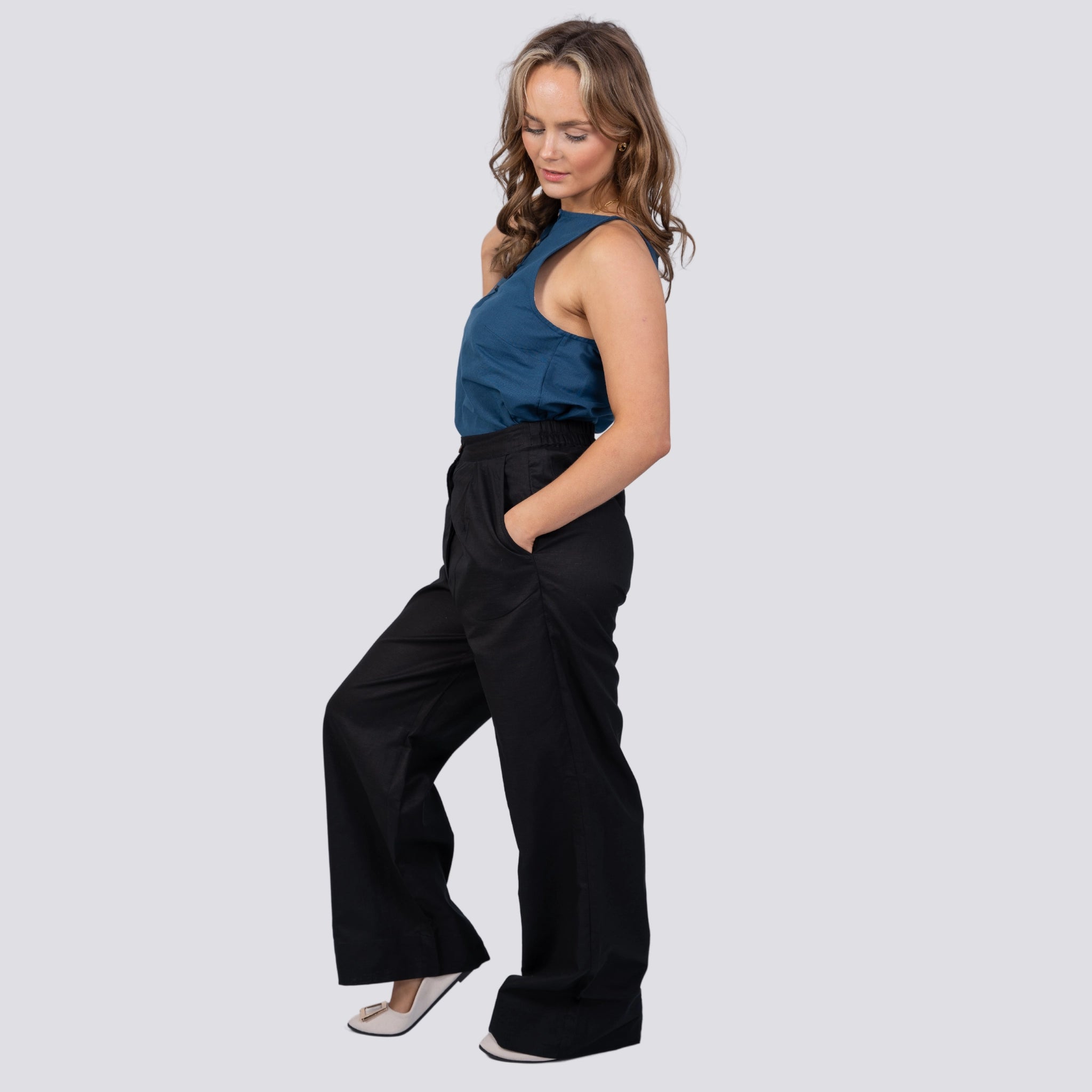 Noir Wide Leg Linen Trousers