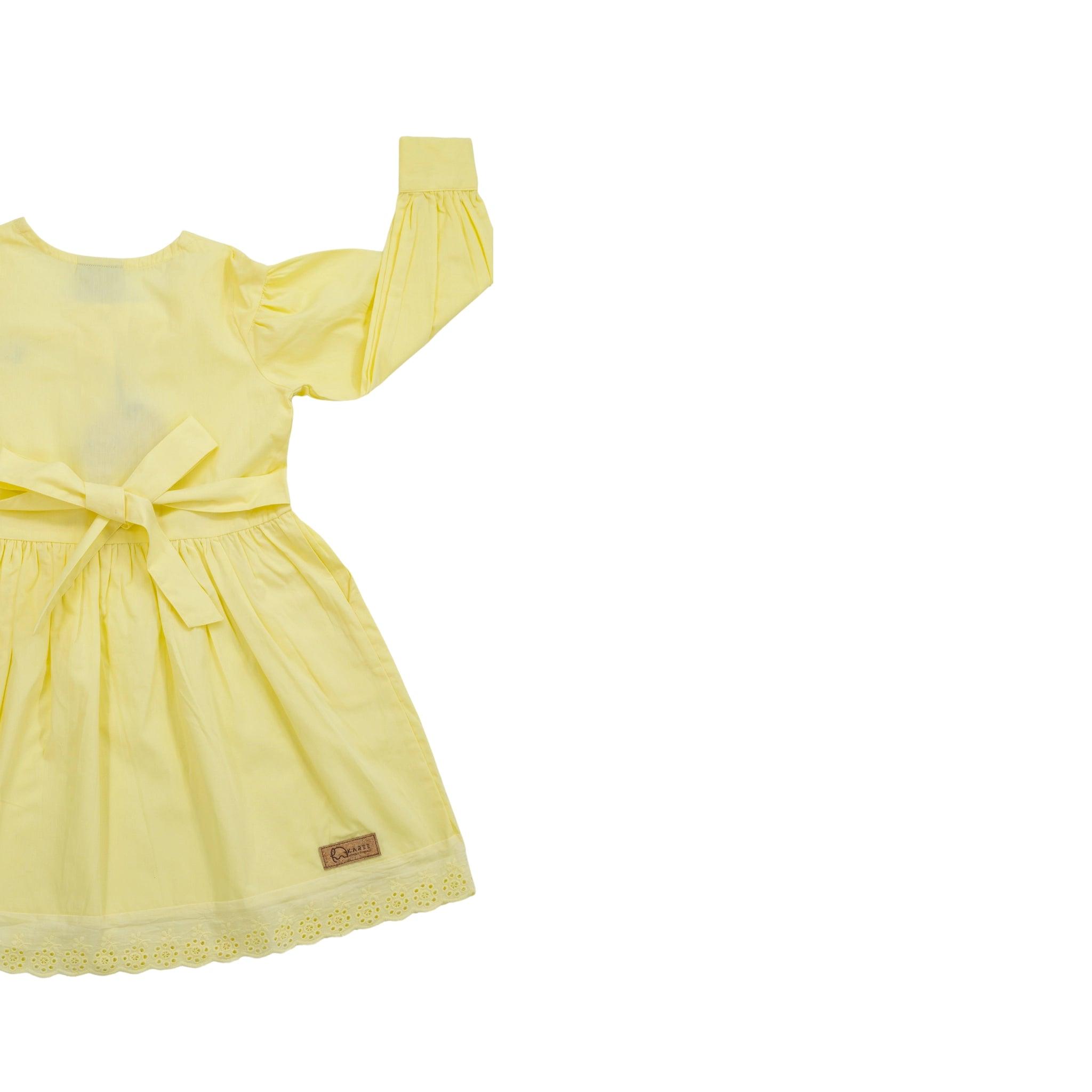 Yellow Long Puff Sleeve Cotton Dress - Karee-Designs