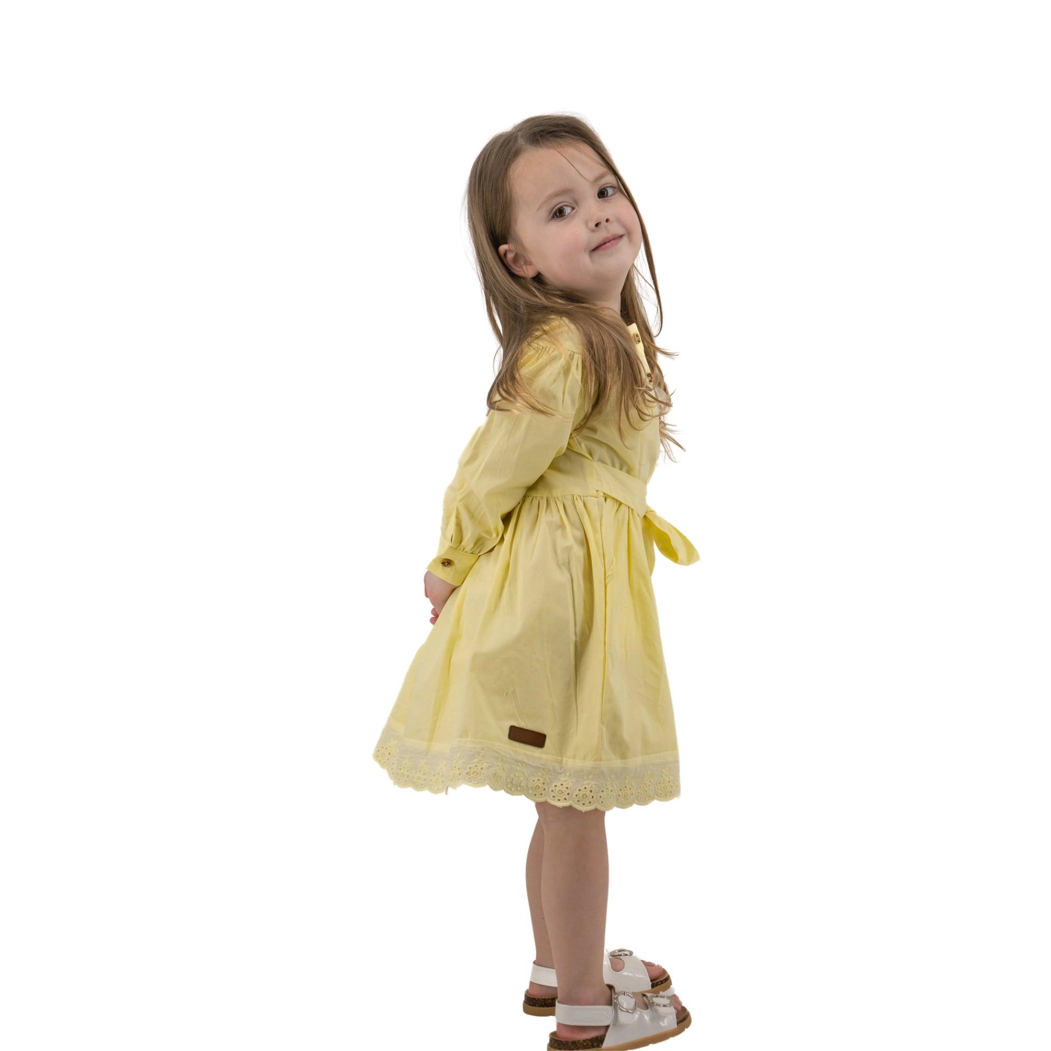 Yellow Long Puff Sleeve Cotton Dress - Karee-Designs