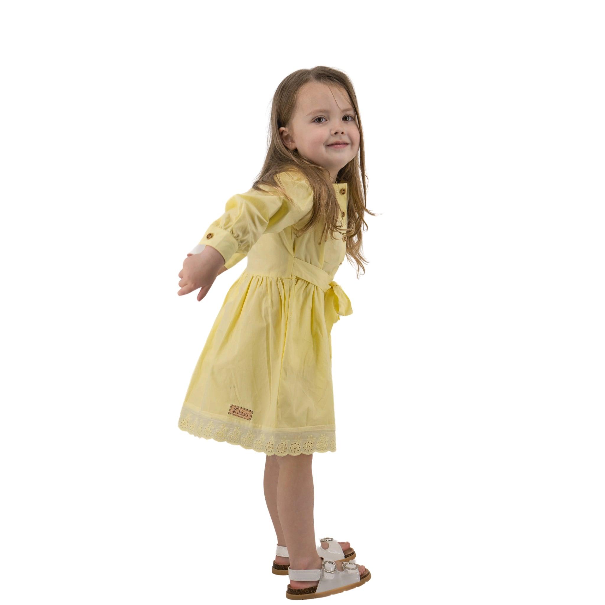 Yellow Long Puff Sleeve Cotton Dress - Karee-Designs