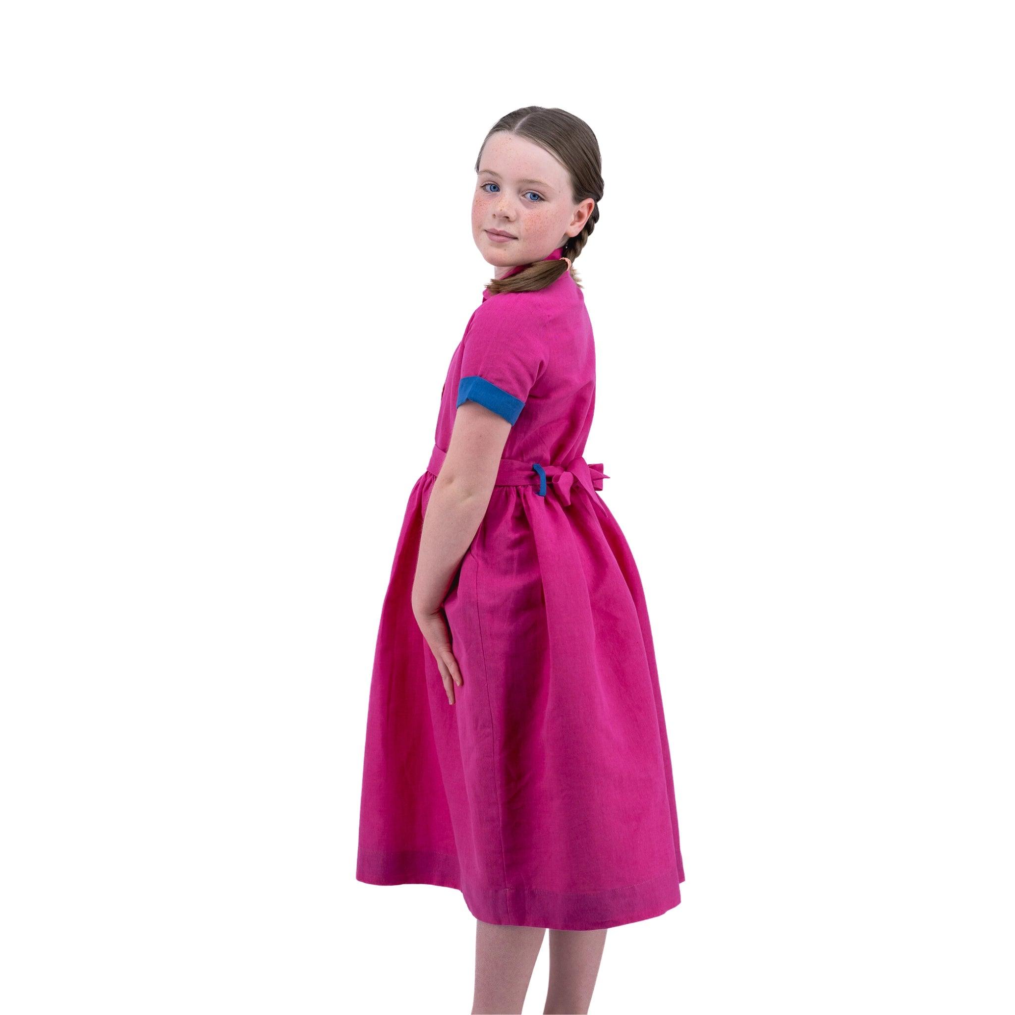 Fuchsia Linen Dress for Girls