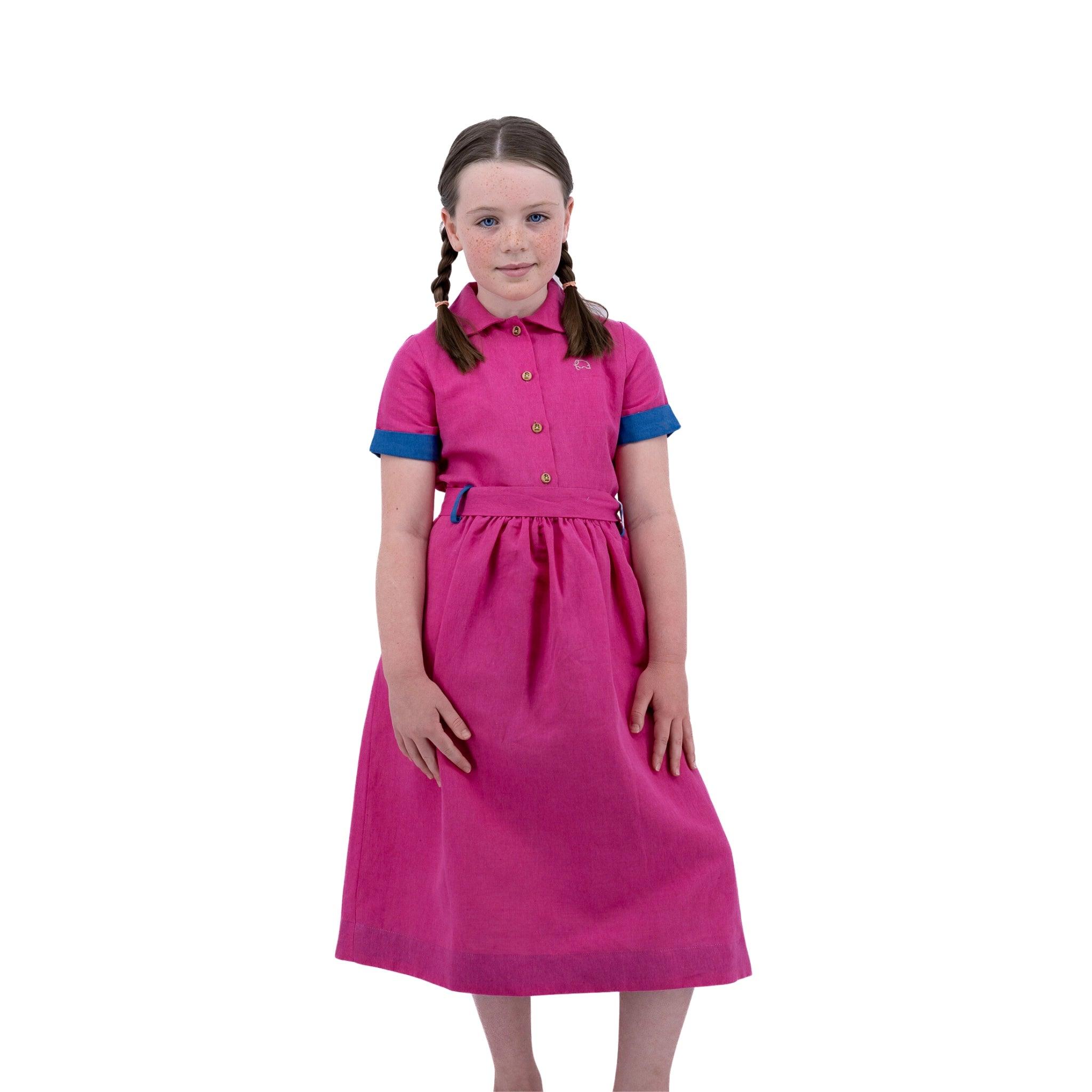 Fuchsia Linen Dress for Girls