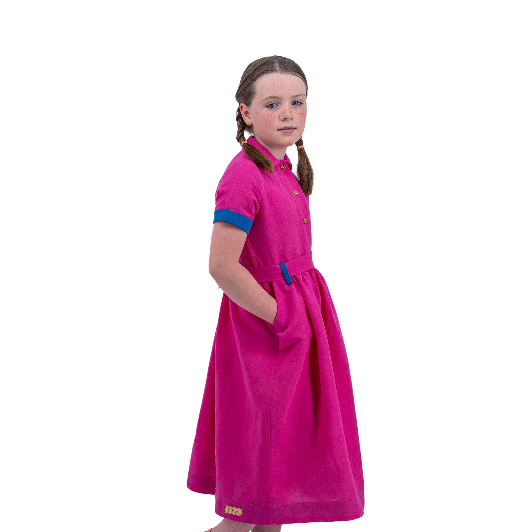 Fuchsia Linen Dress for Girls