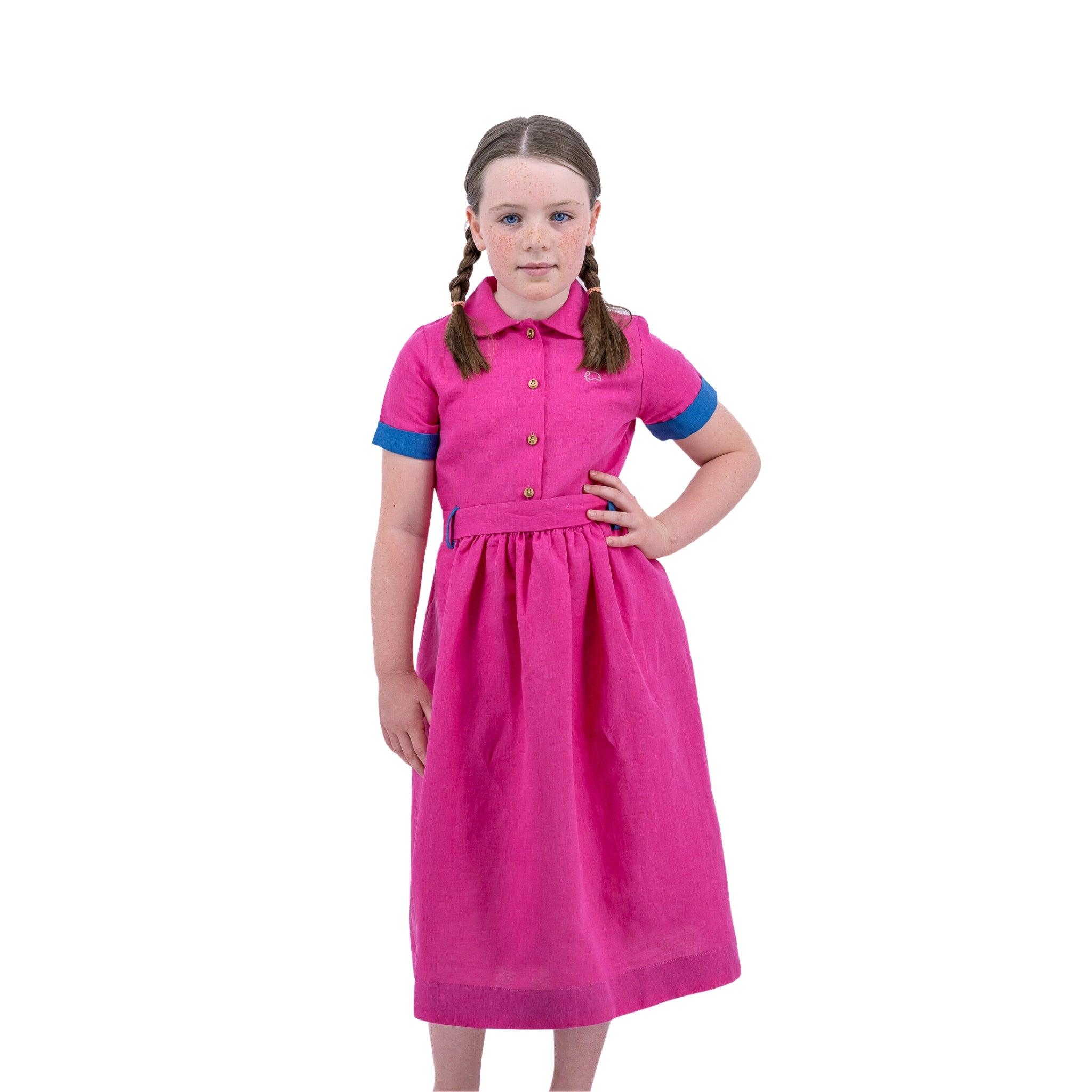 Fuchsia Linen Dress for Girls