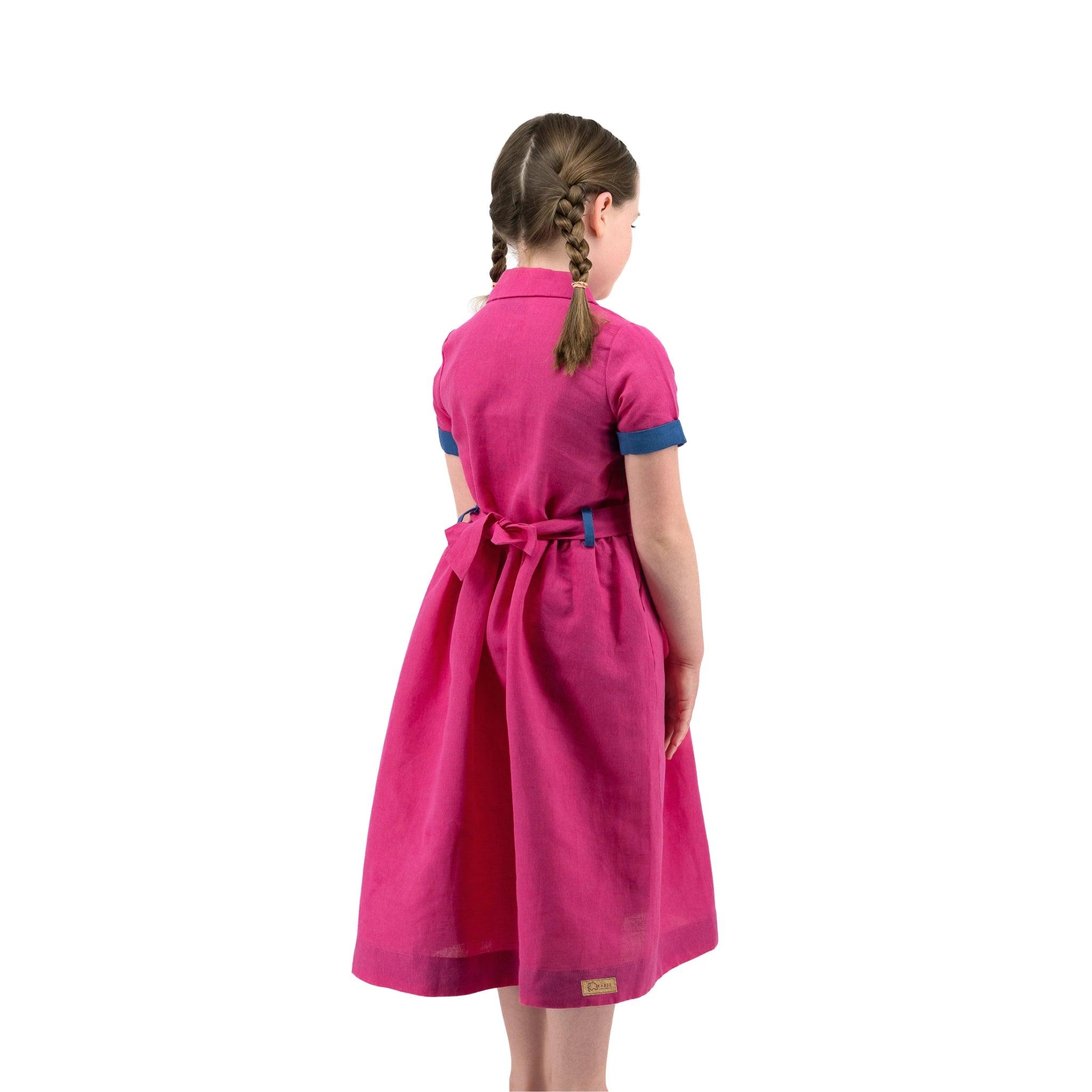 Fuchsia Linen Dress for Girls