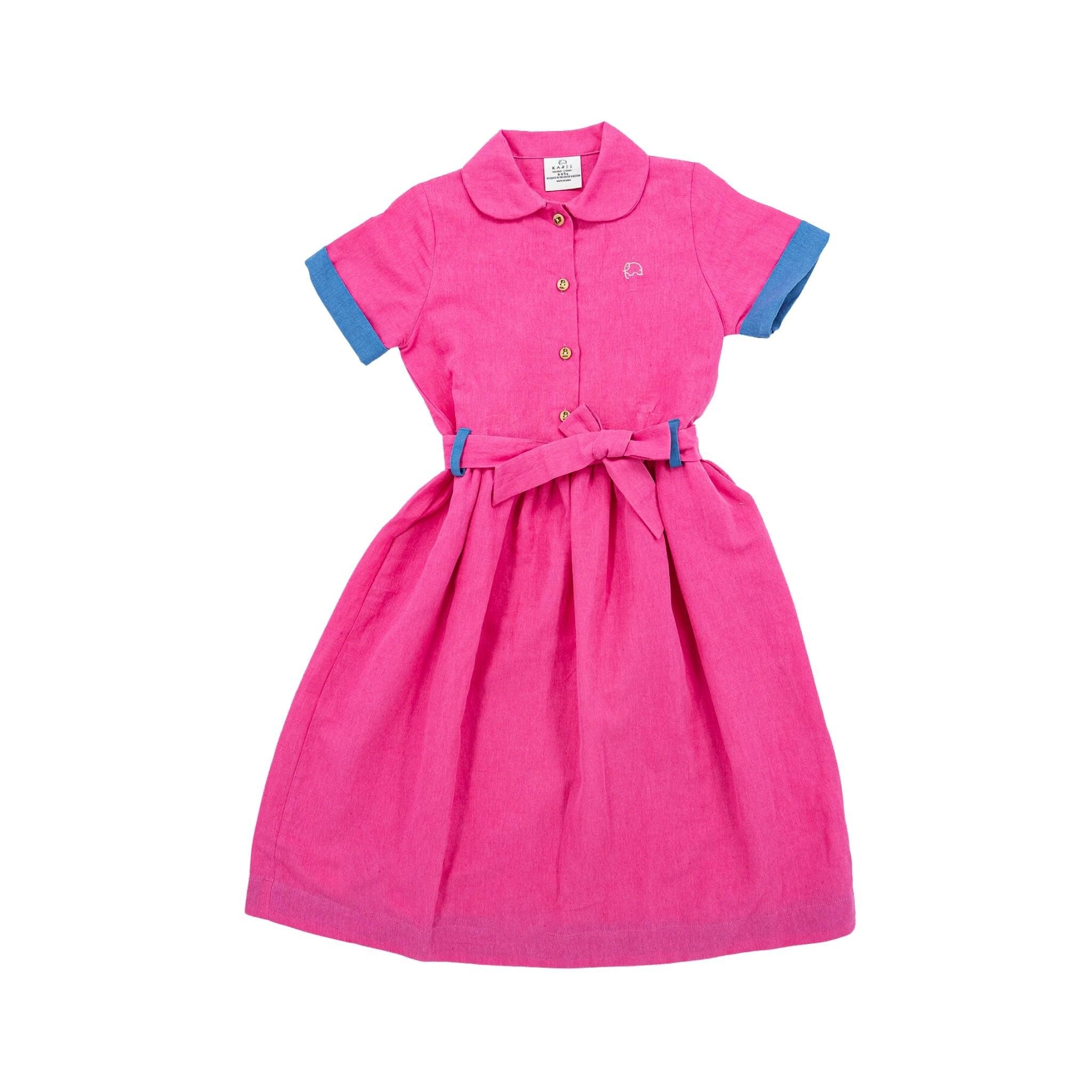 Fuchsia Linen Dress for Girls