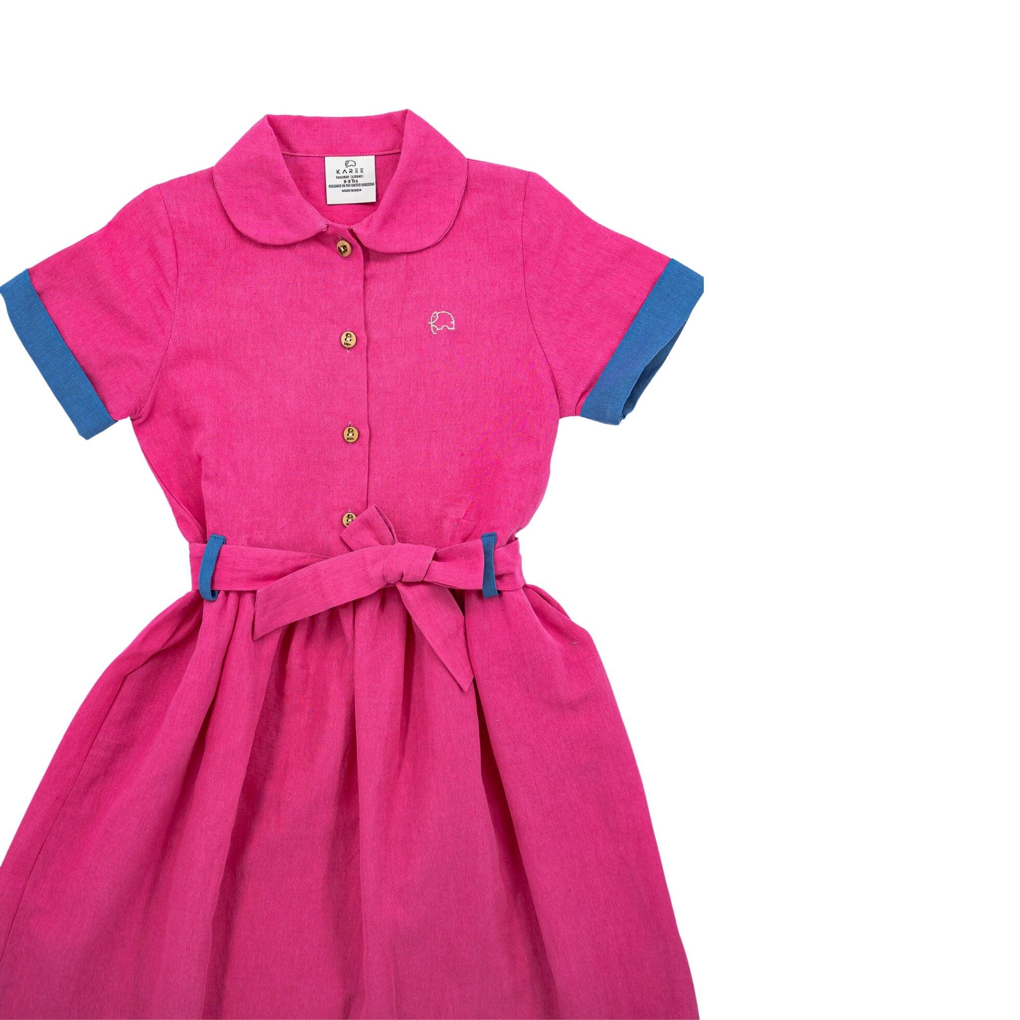 Fuchsia Linen Dress for Girls