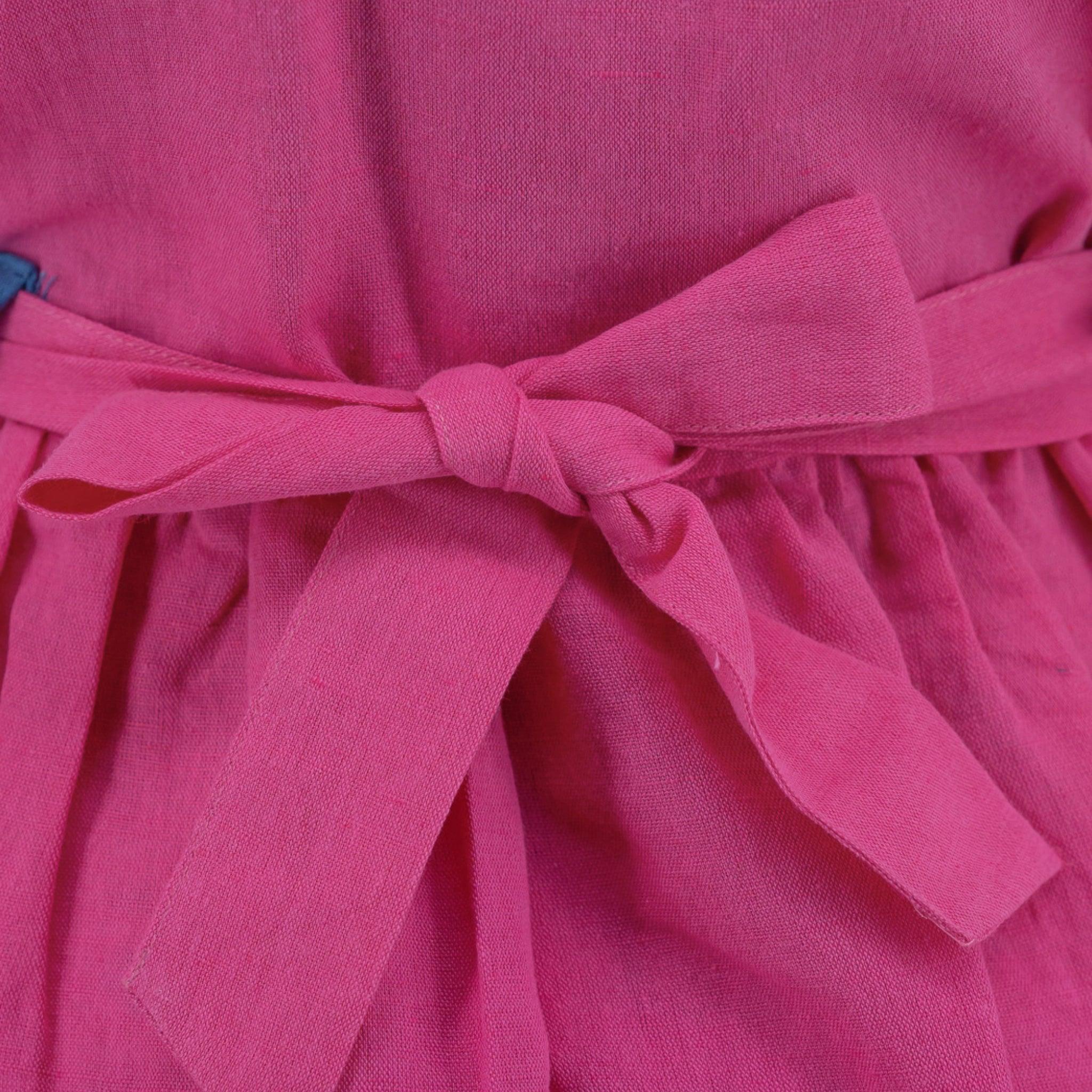 Fuchsia Linen Dress for Girls