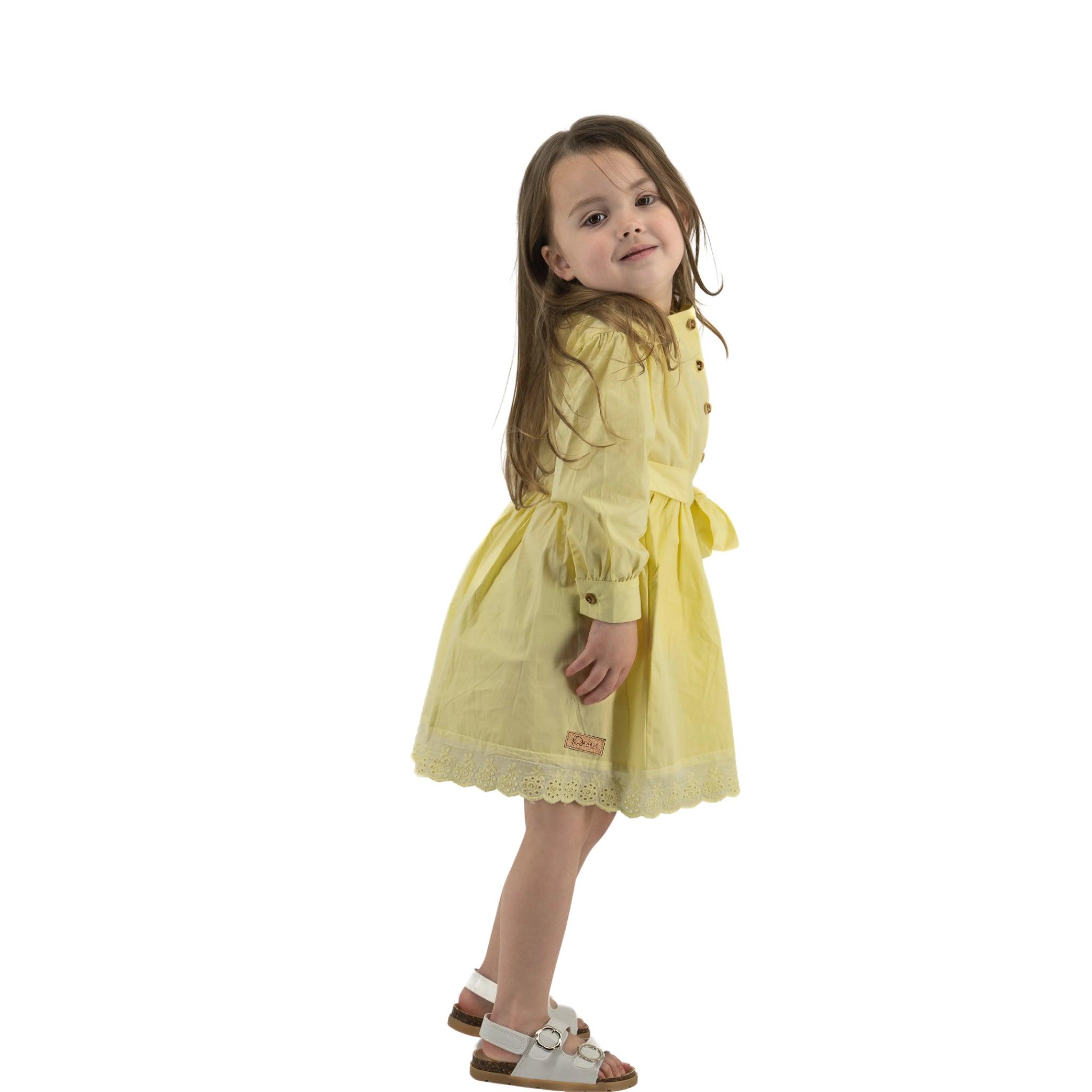 Yellow Long Puff Sleeve Cotton Dress - Karee-Designs