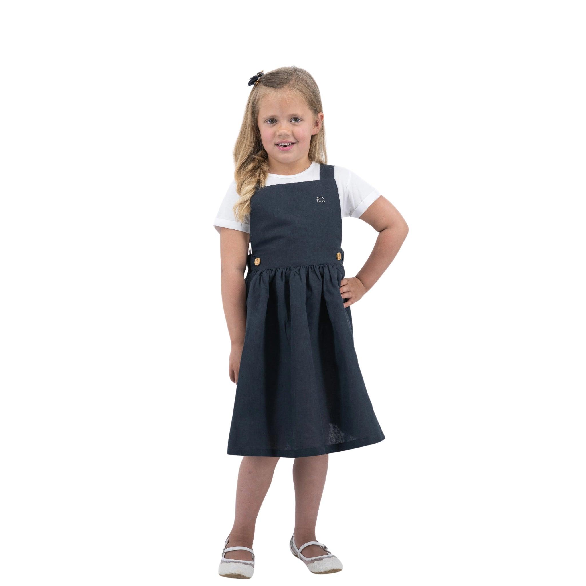 Black Linen Pinafore for Girls