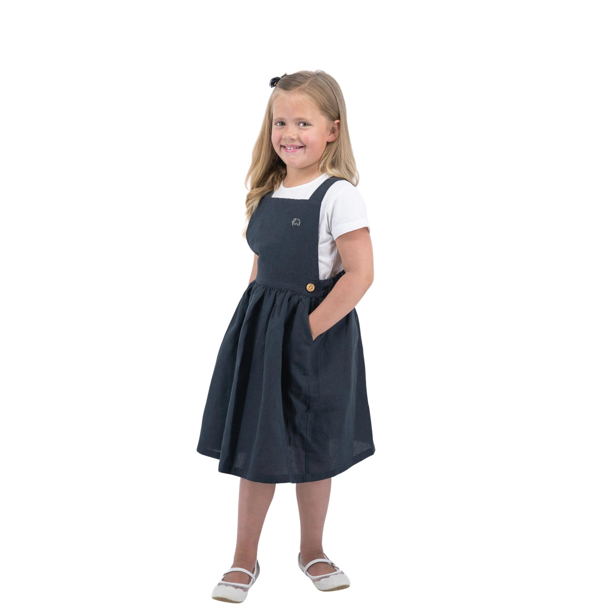 Black Linen Pinafore for Girls