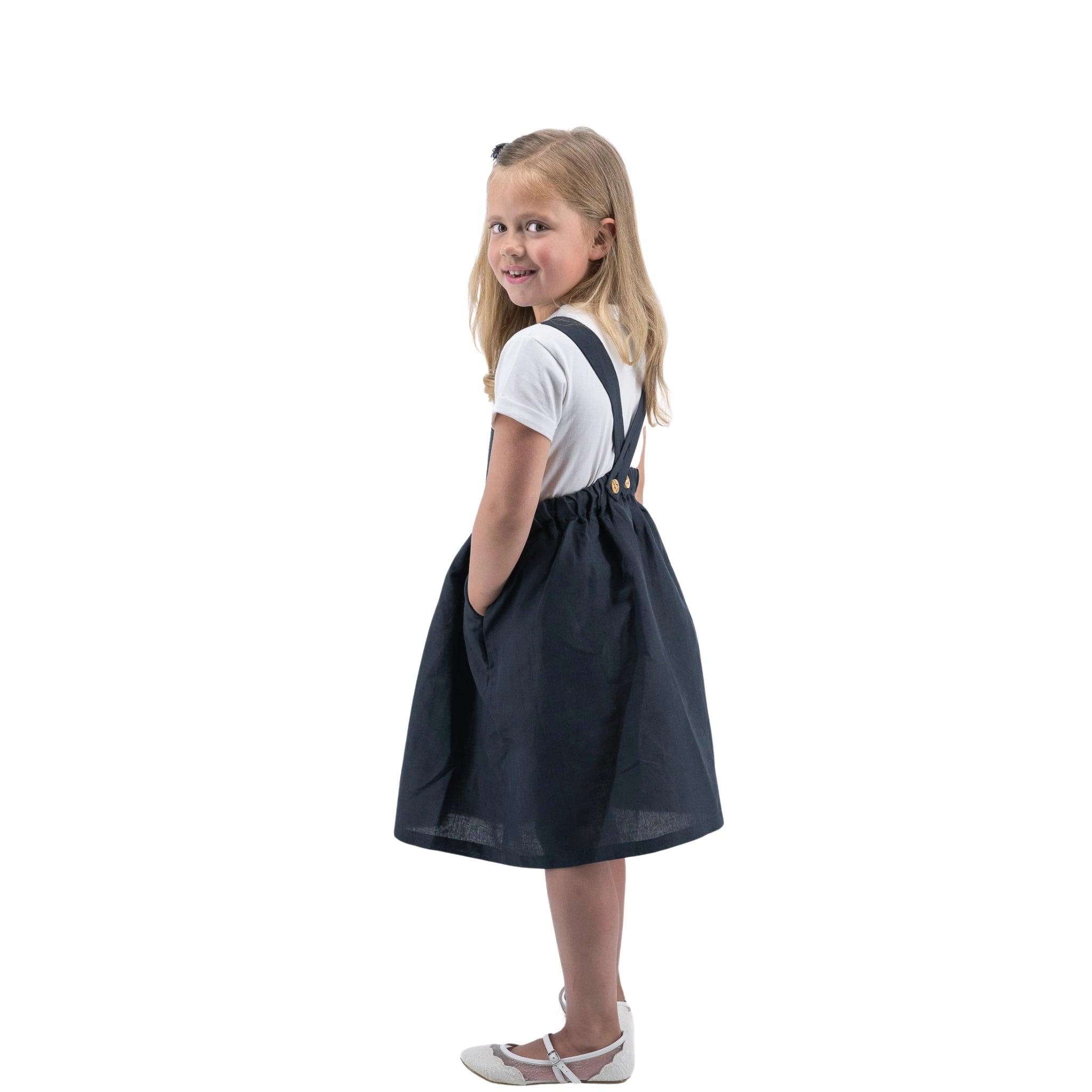 Black Linen Pinafore for Girls