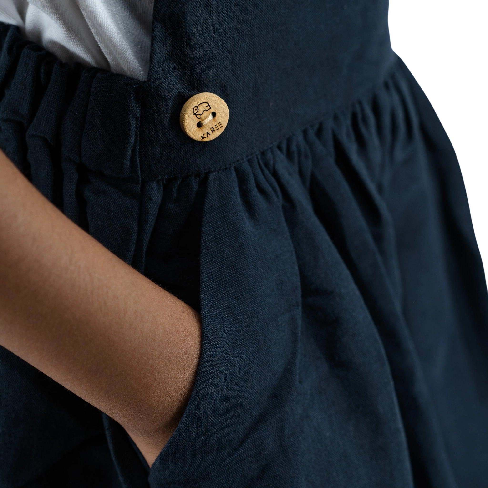 Black Linen Pinafore for Girls