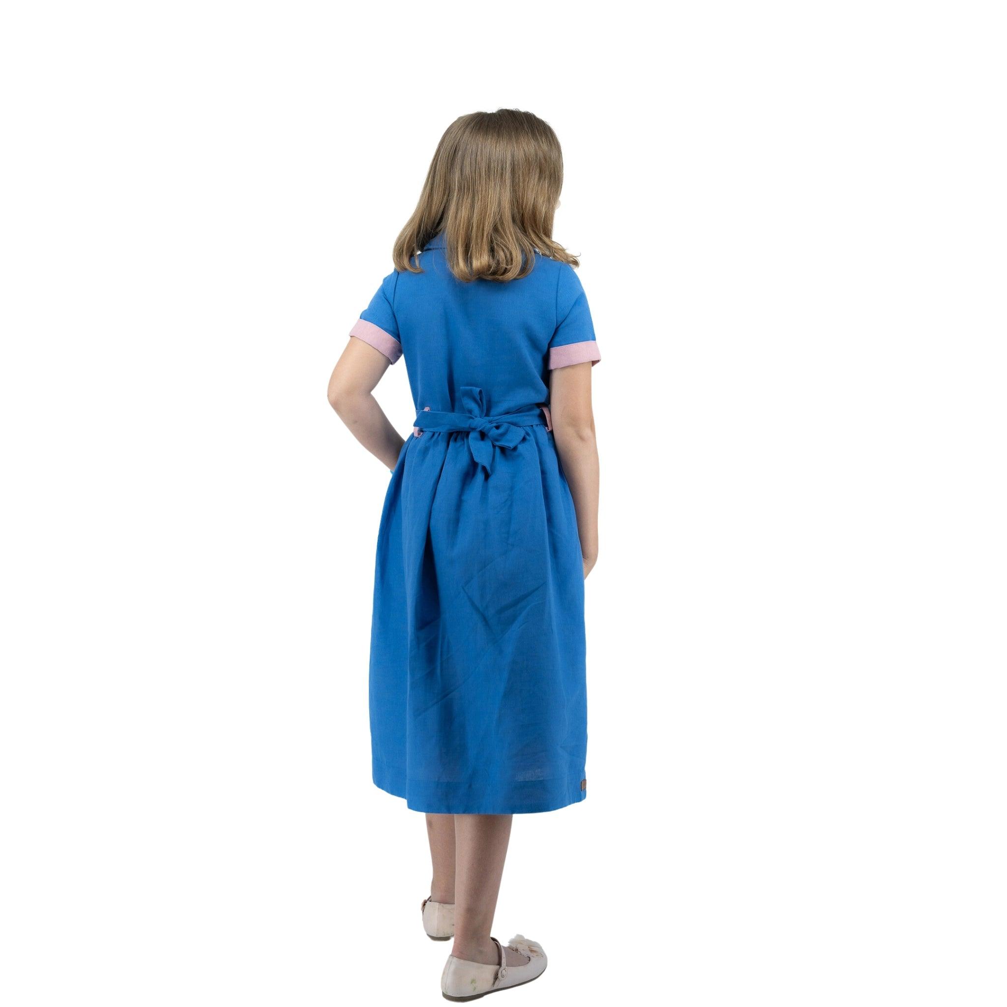 Parisian Blue Linen Dress for Girls