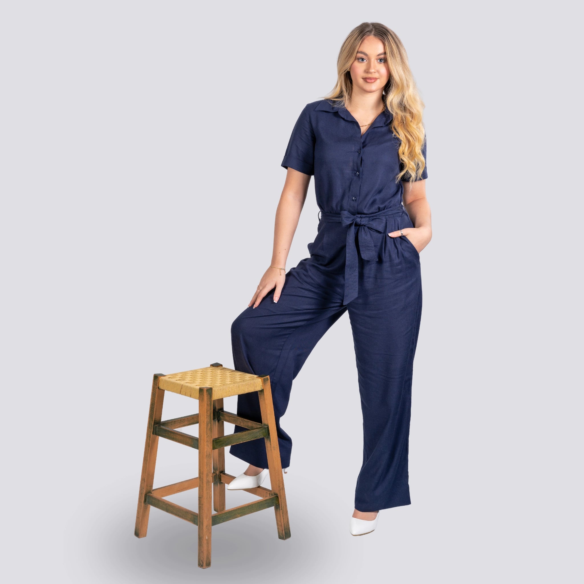 Midnight Blue Elegence Linen Jumpsuit