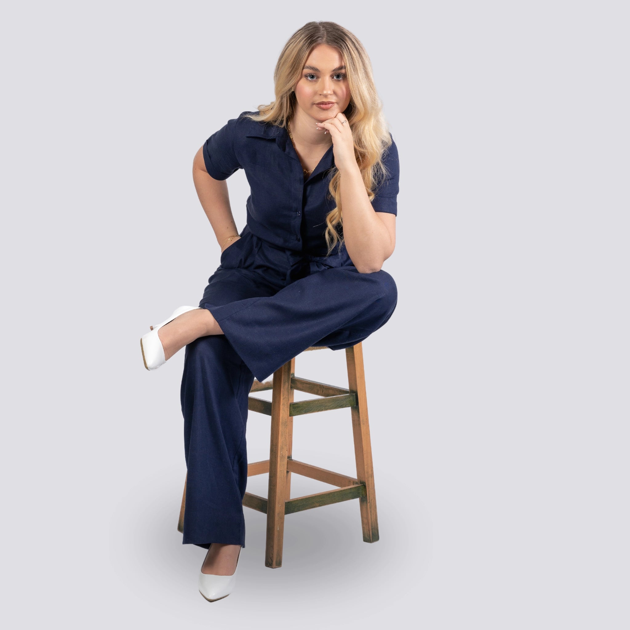 Midnight Blue Elegence Linen Jumpsuit