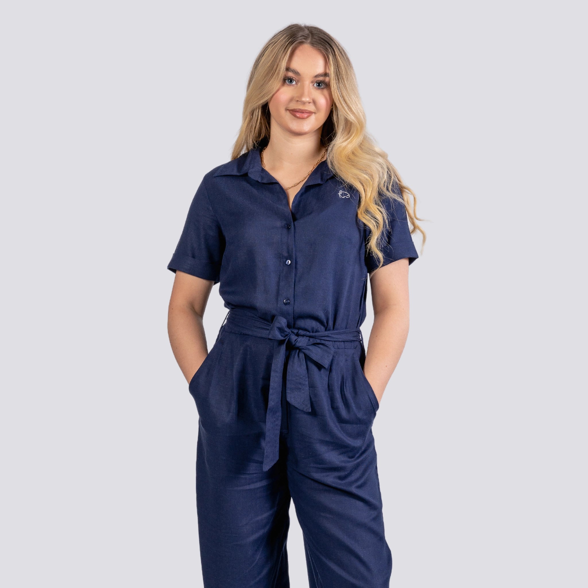 Midnight Blue Elegence Linen Jumpsuit