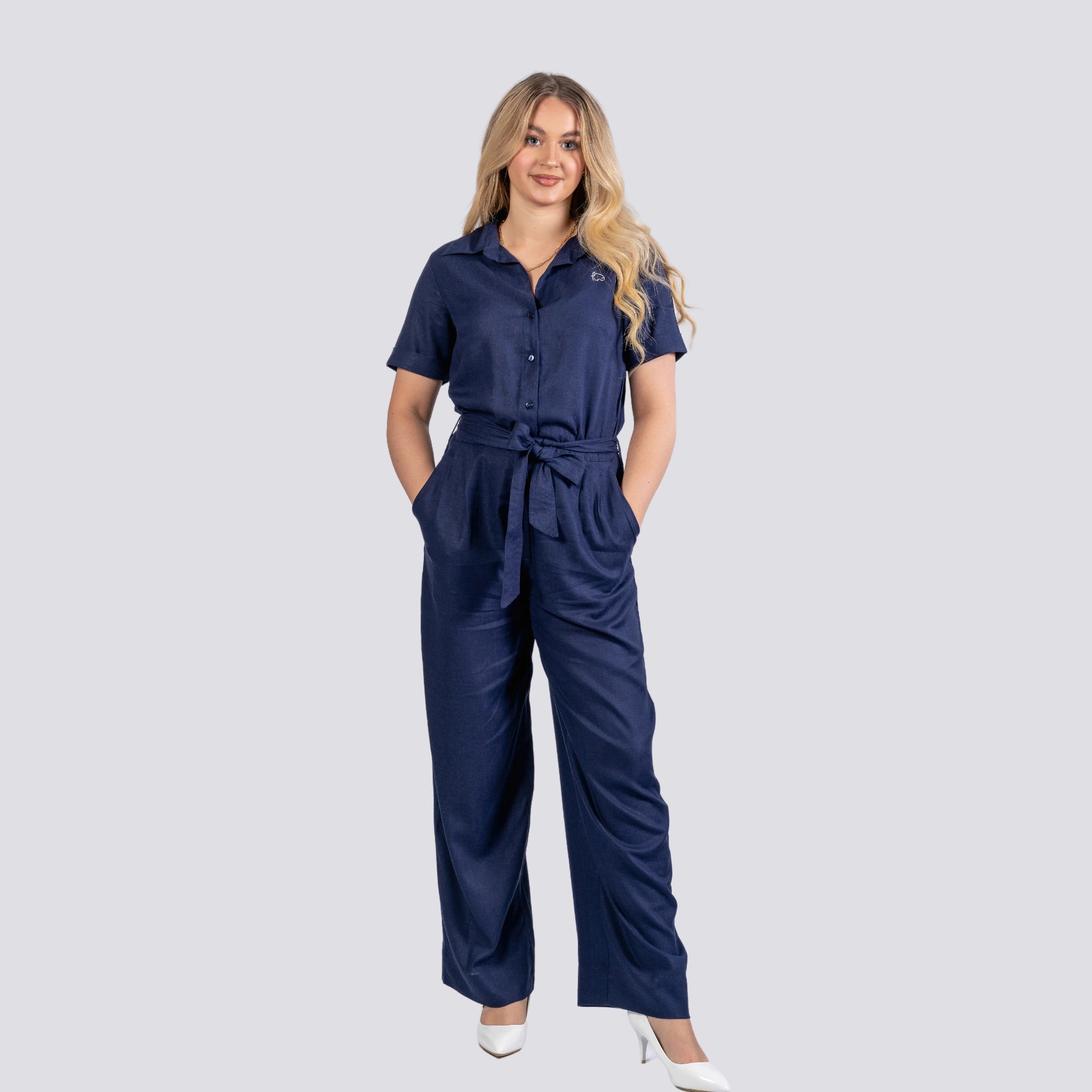 Midnight Blue Elegence Linen Jumpsuit