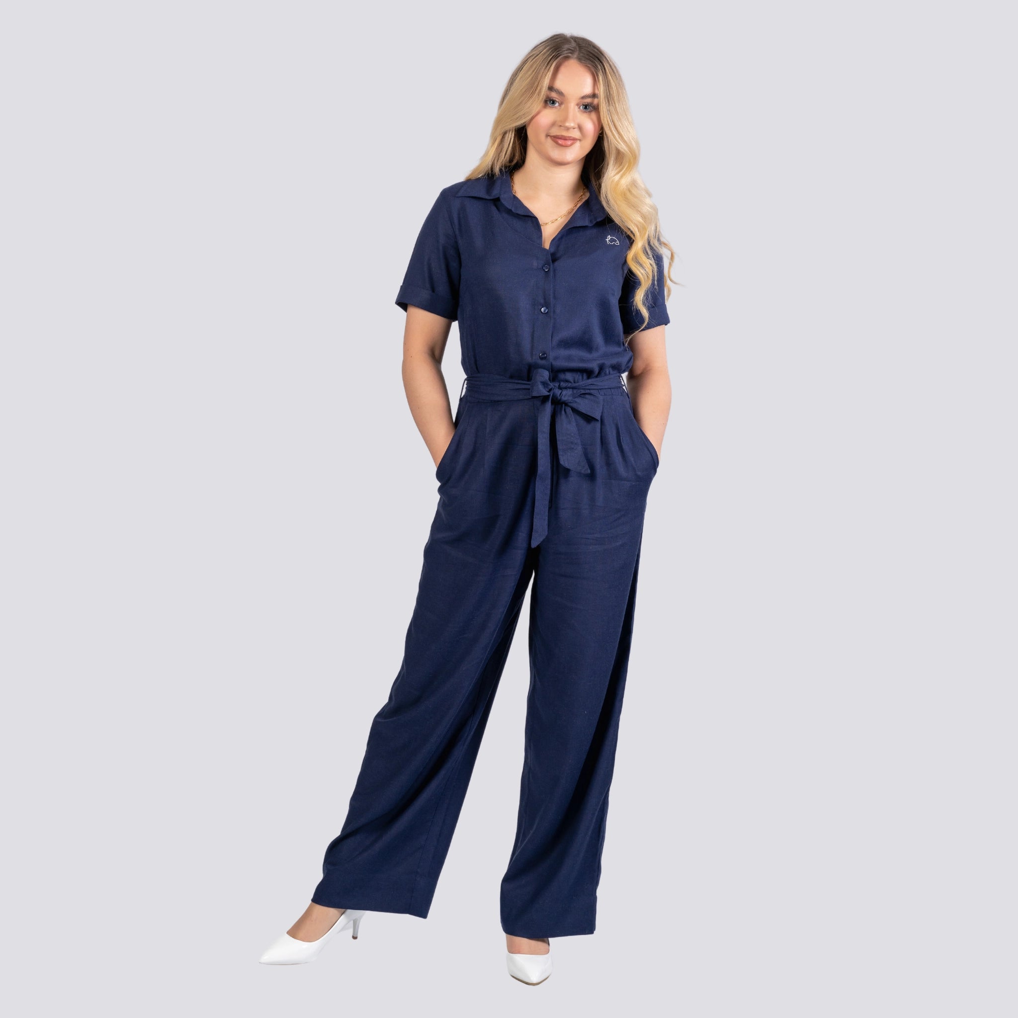 Midnight Blue Elegence Linen Jumpsuit