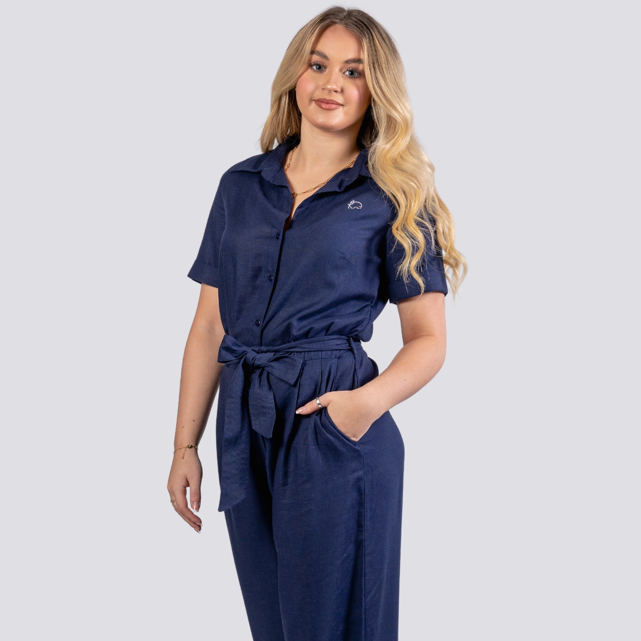 Midnight Blue Elegence Linen Jumpsuit