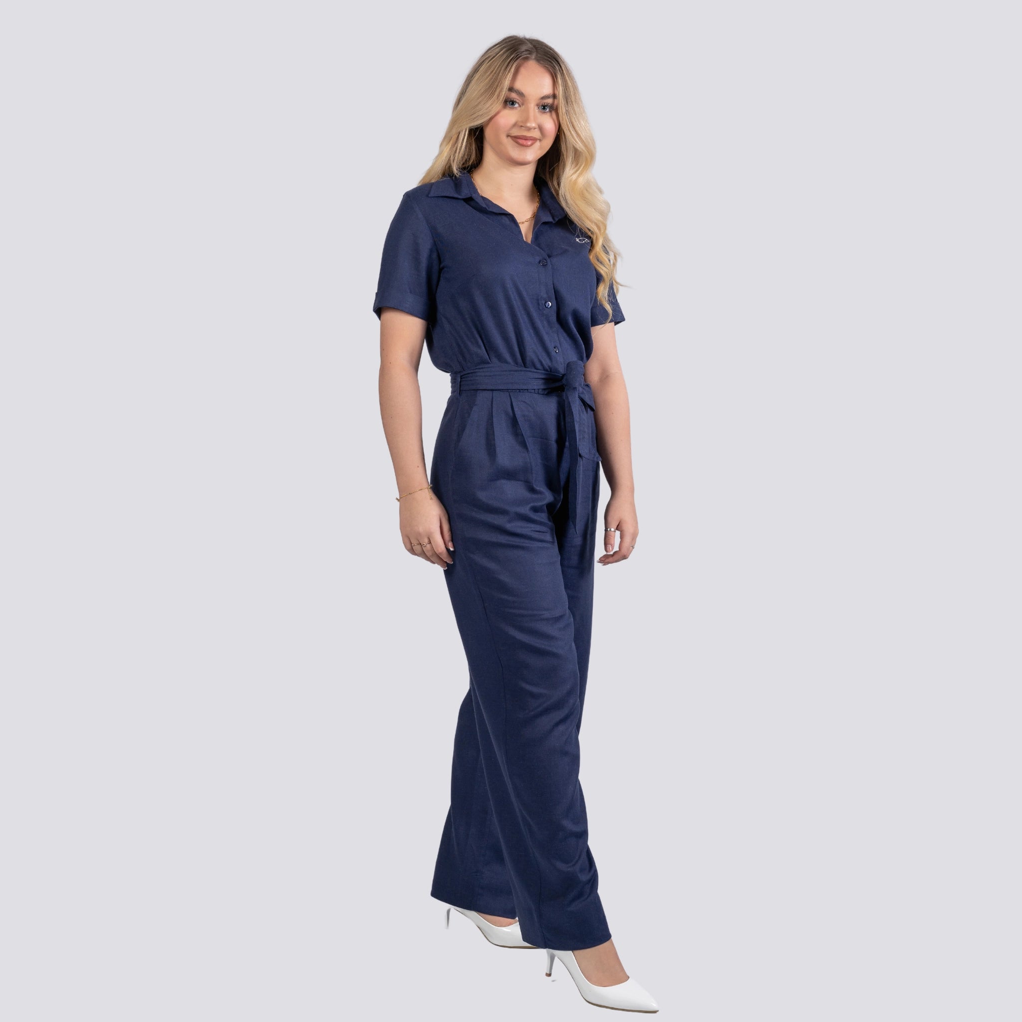 Midnight Blue Elegence Linen Jumpsuit