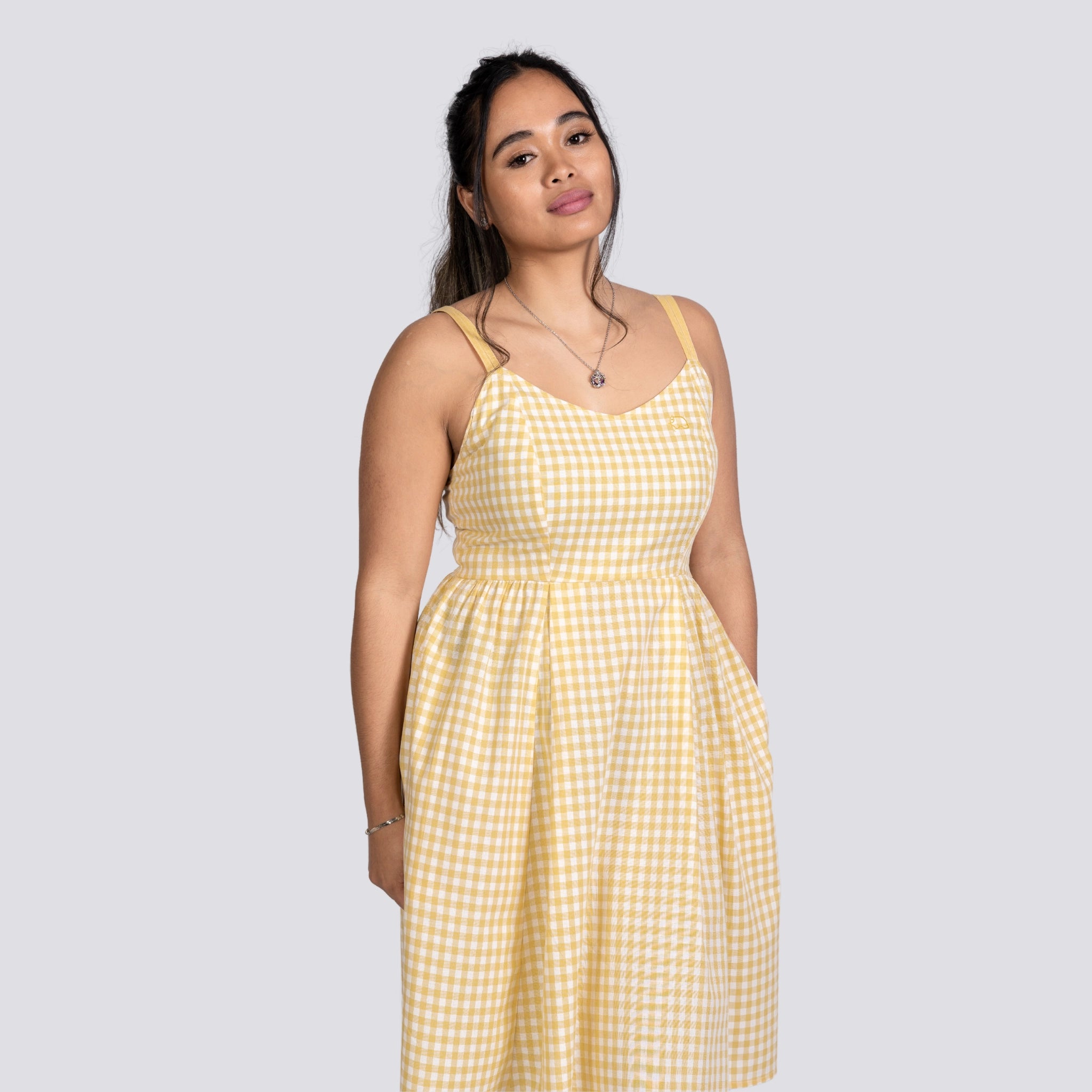 Yellow Gingham Cotton Mini Dress