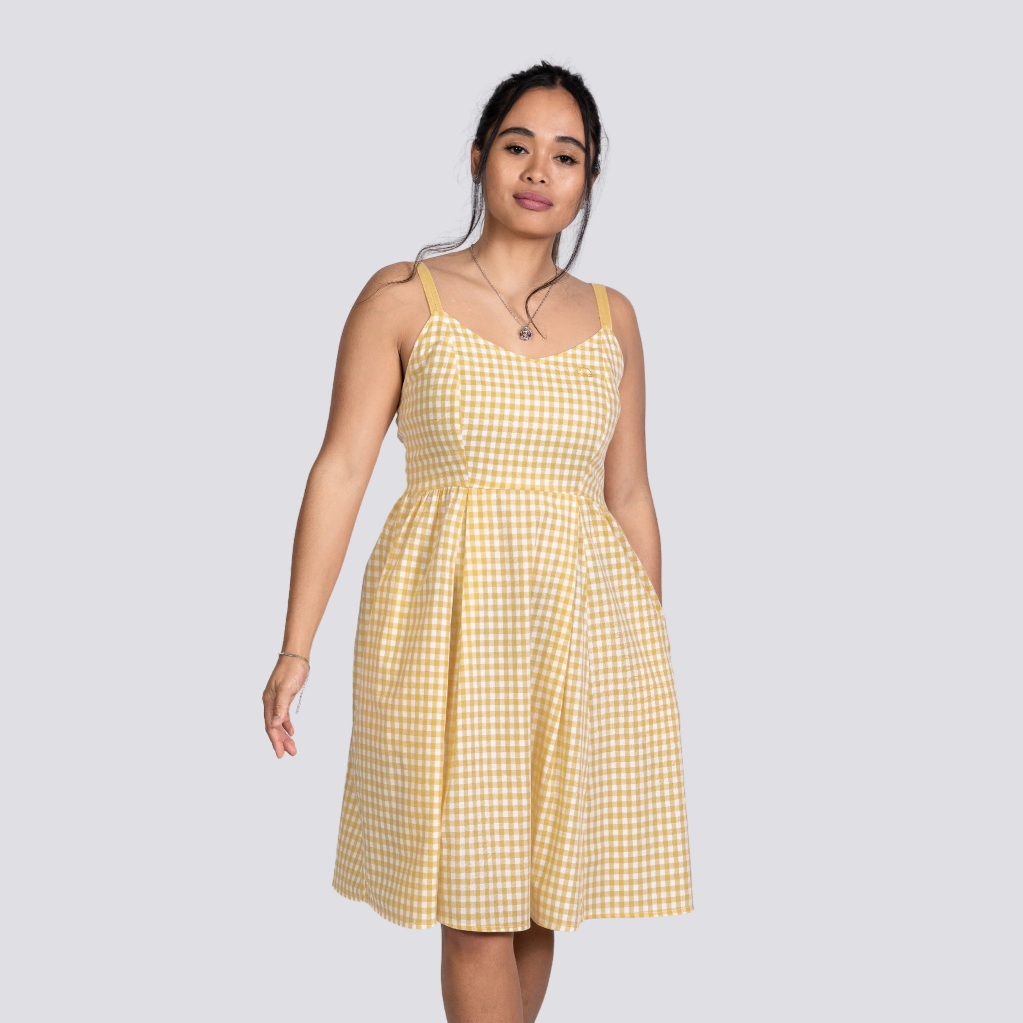 Yellow Gingham Cotton Mini Dress