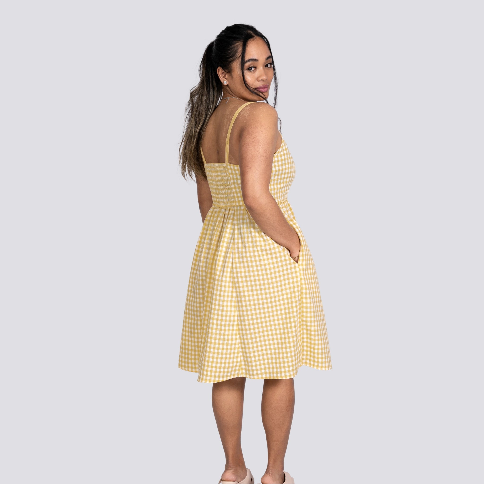 Yellow Gingham Cotton Mini Dress