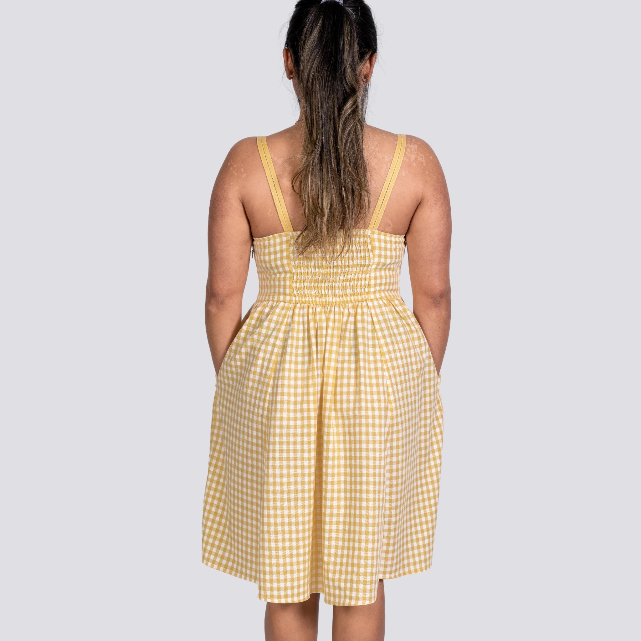 Yellow Gingham Cotton Mini Dress